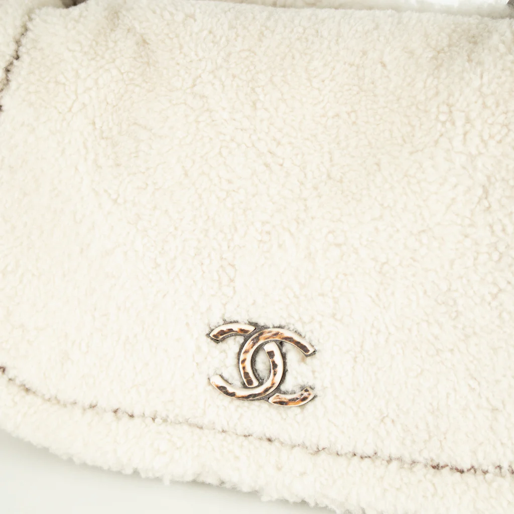 Chanel Cream Shearling CC Flap Bag - Image 10