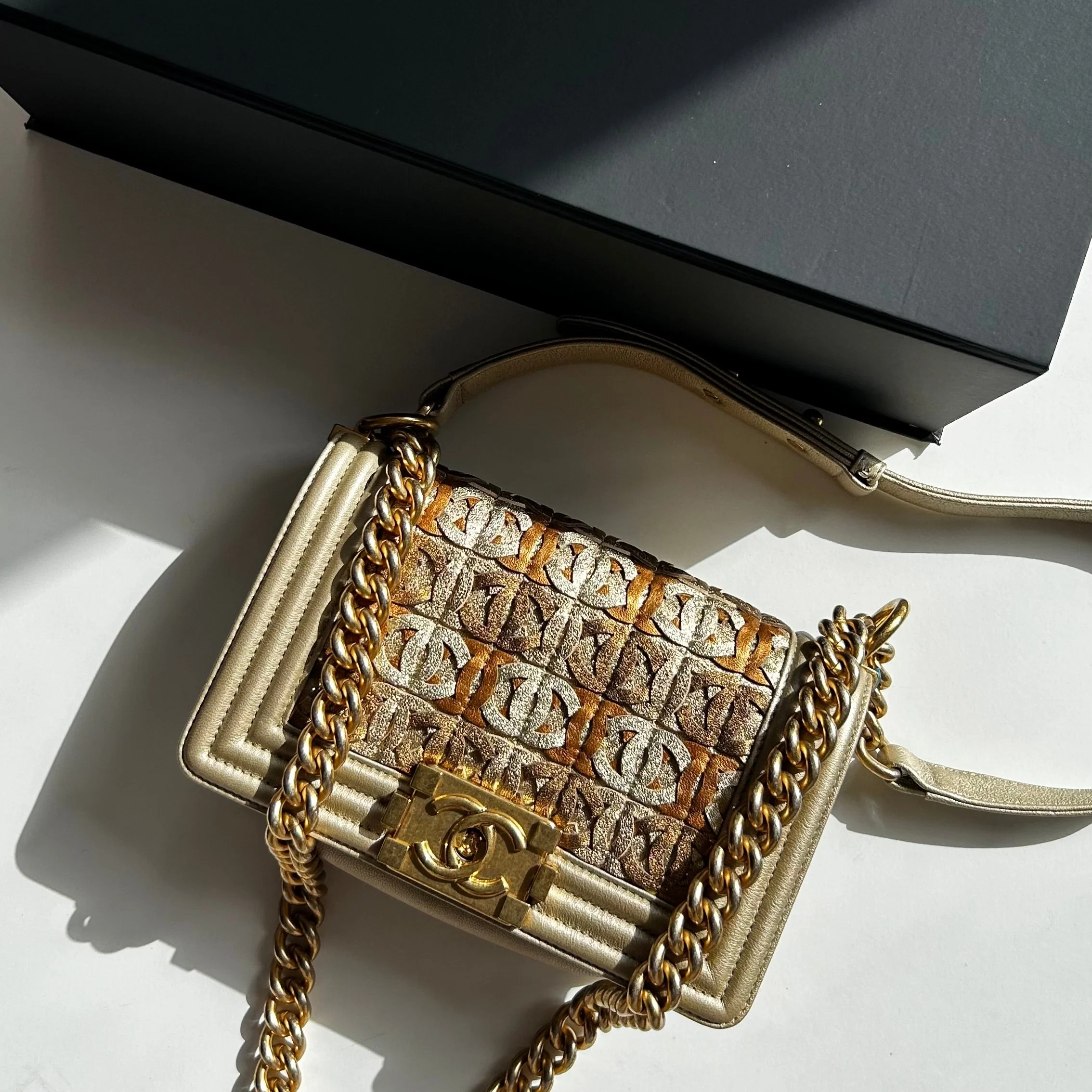Chanel Gold Calfskin Paris Dubai Small Boy Bag - Image 2