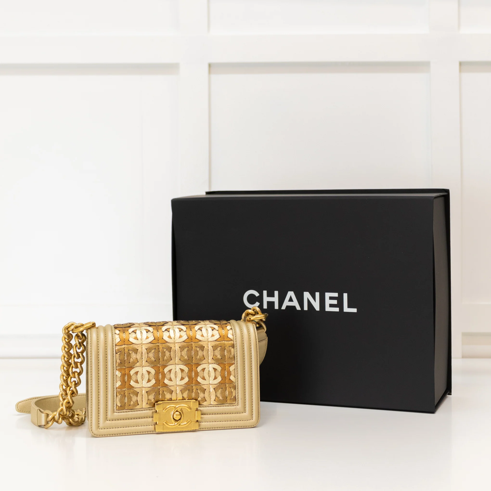 Chanel Gold Calfskin Paris Dubai Small Boy Bag - Image 3