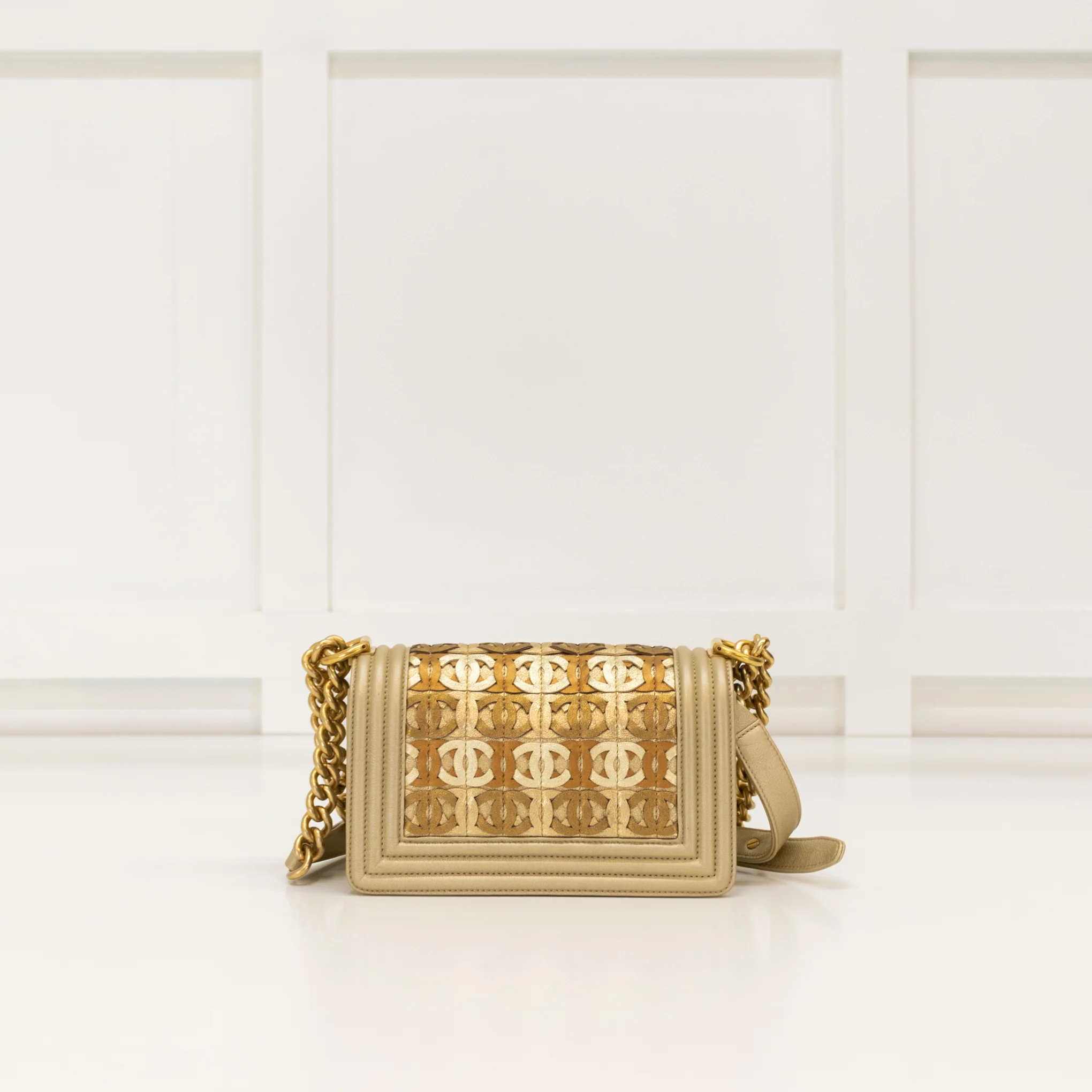 Chanel Gold Calfskin Paris Dubai Small Boy Bag - Image 5