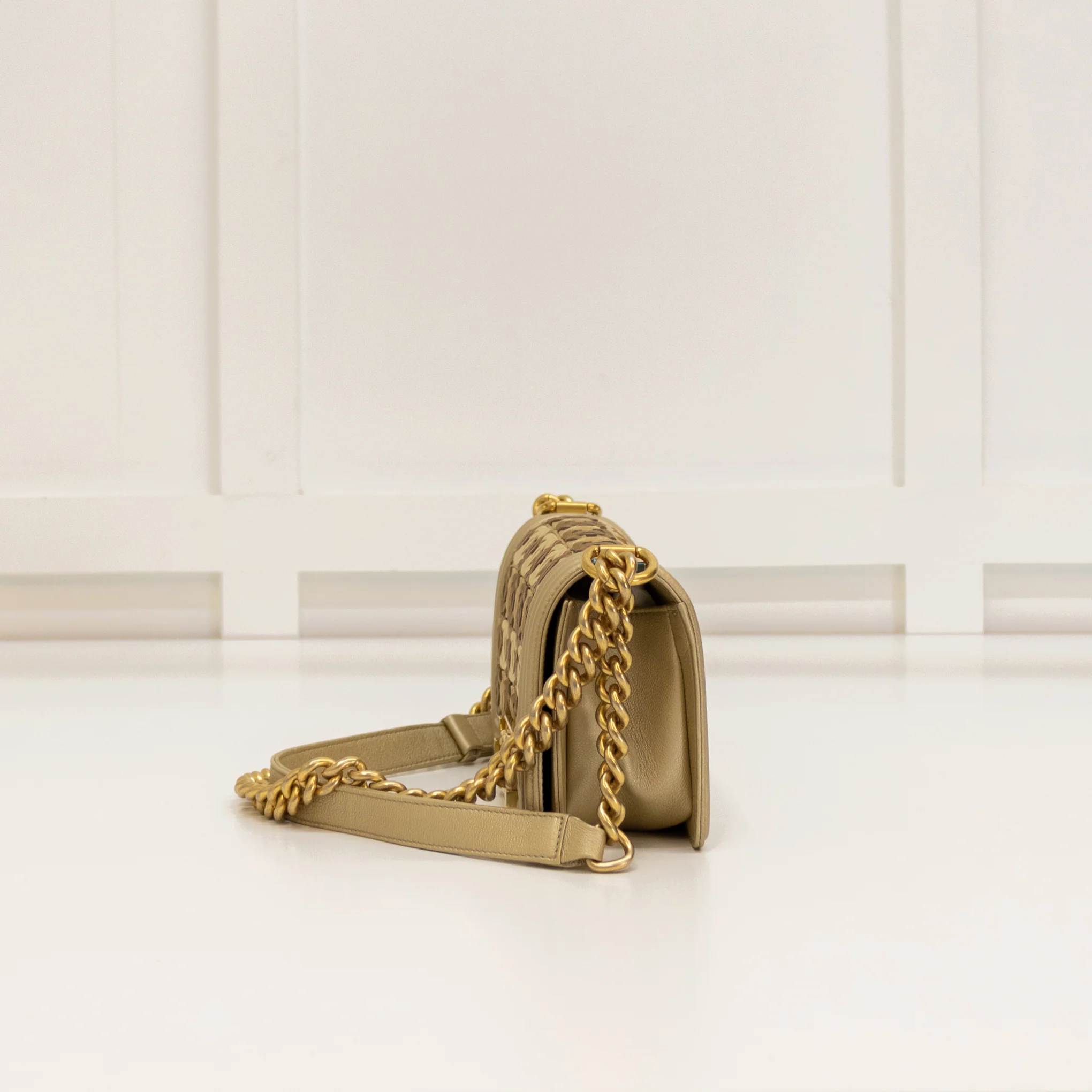 Chanel Gold Calfskin Paris Dubai Small Boy Bag - Image 6
