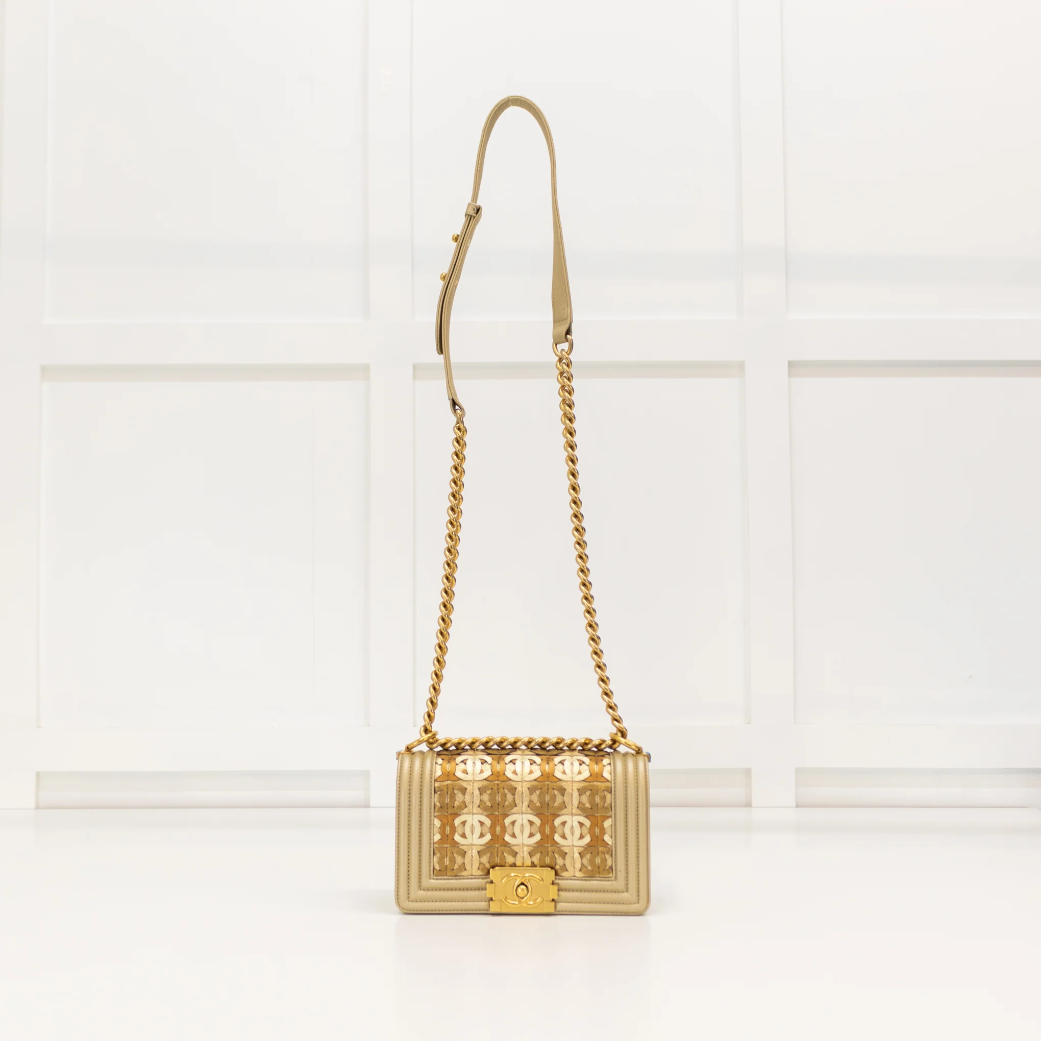 Chanel Gold Calfskin Paris Dubai Small Boy Bag - Image 7