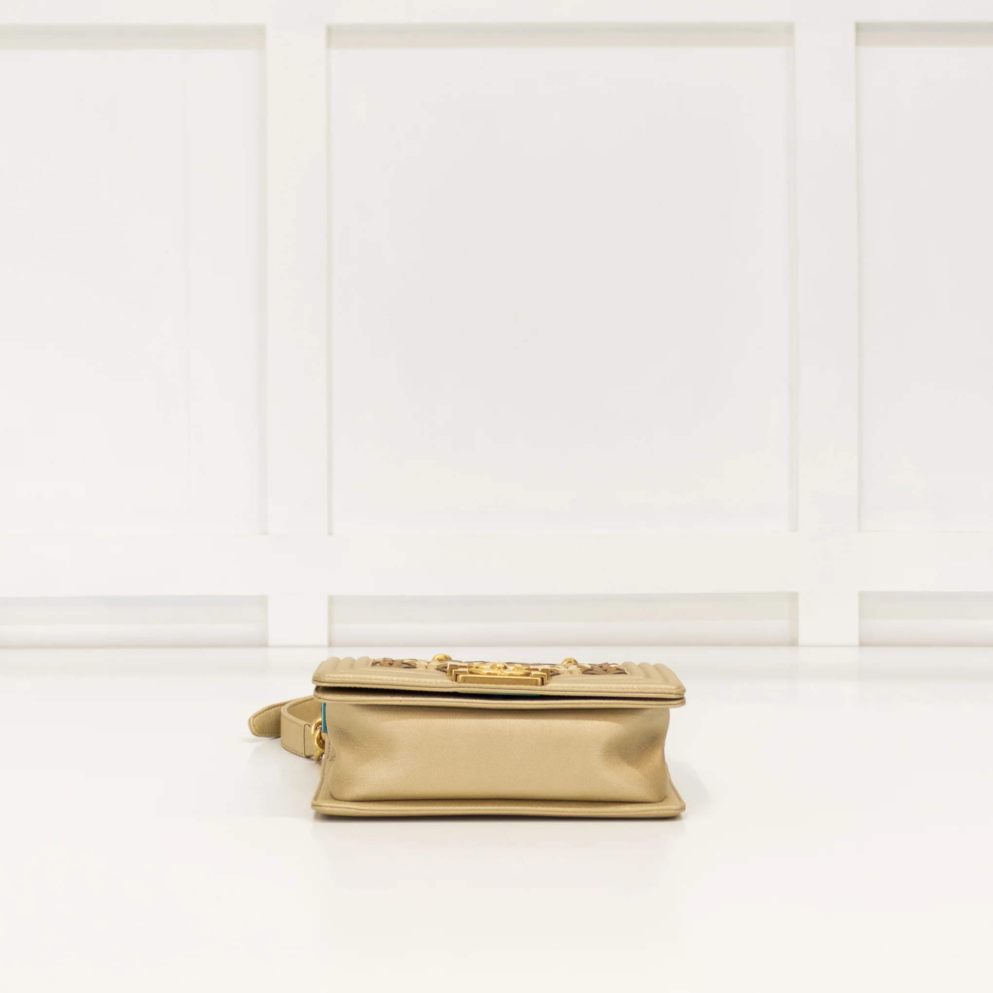 Chanel Gold Calfskin Paris Dubai Small Boy Bag - Image 8