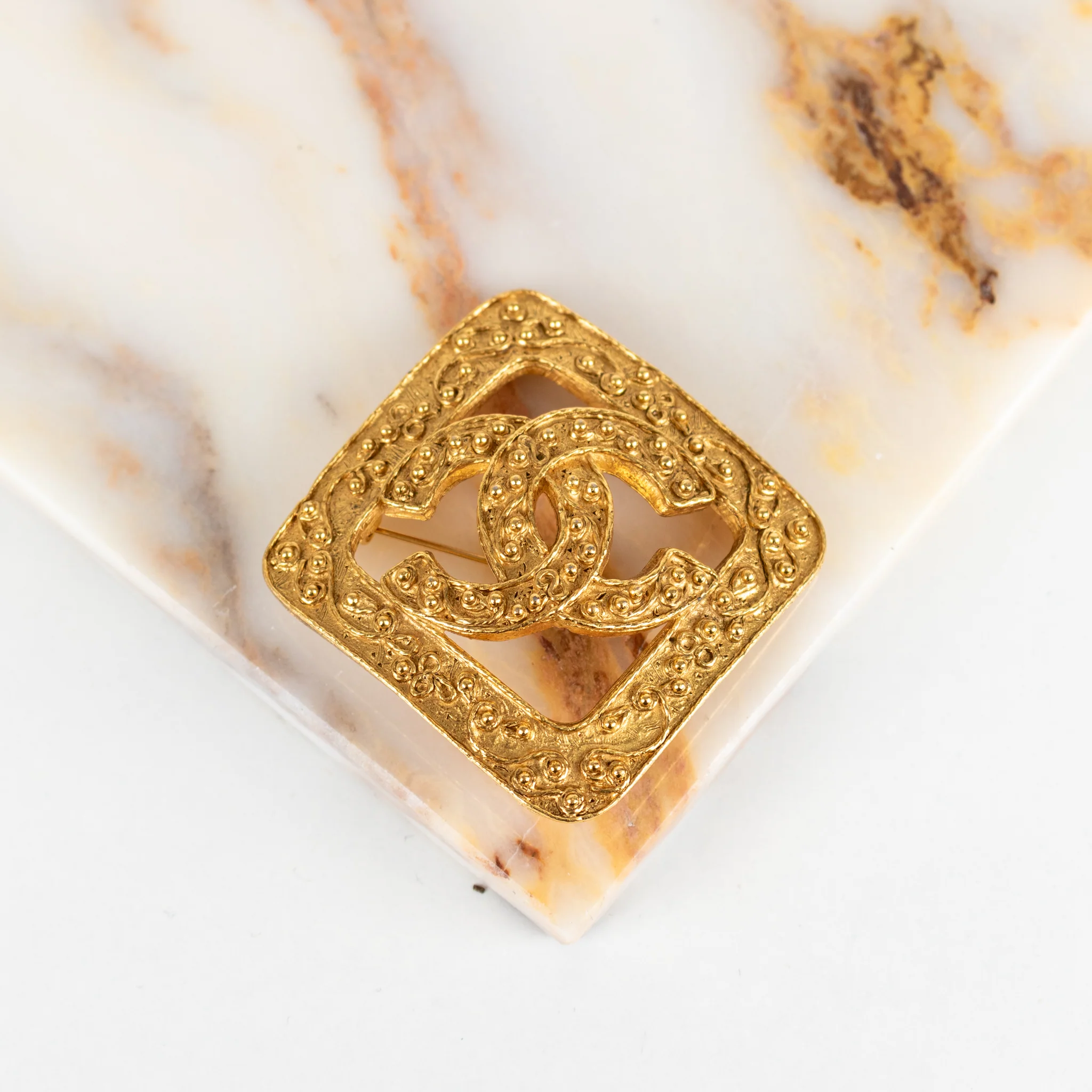 Chanel Gold Plated CC Square Brooch - Image 2