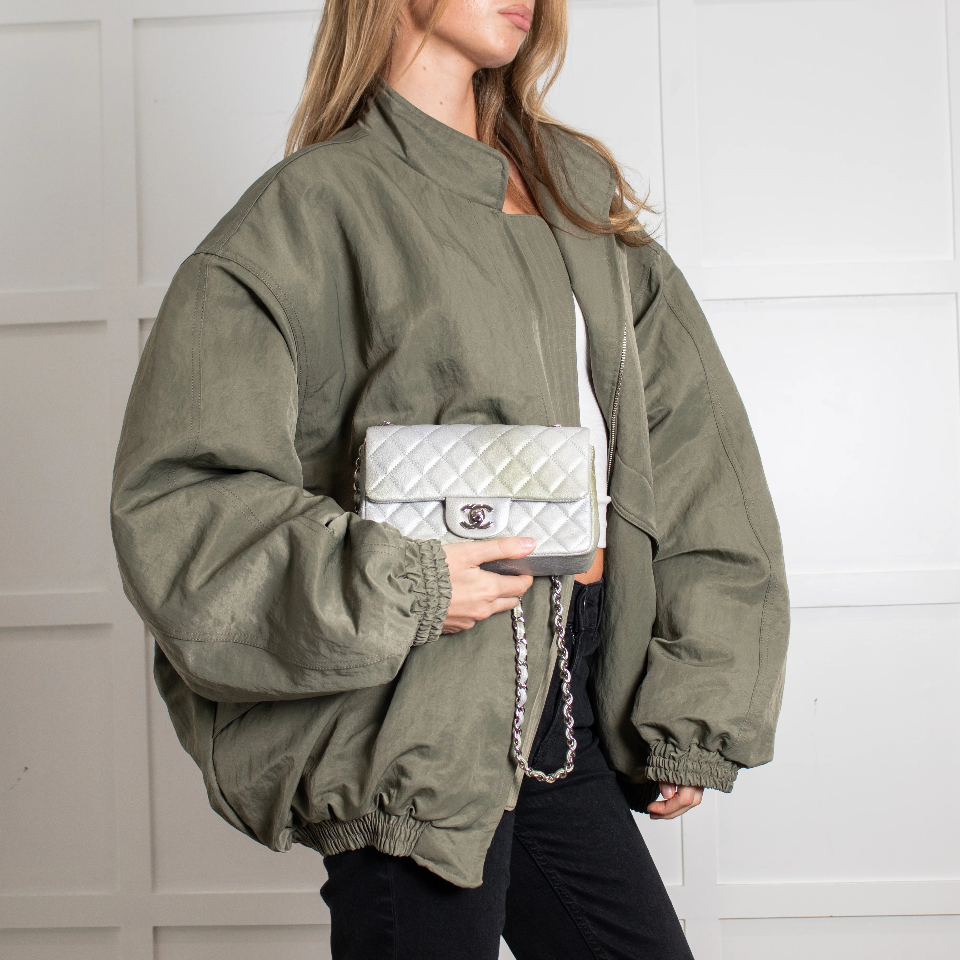 Chanel Green and Silver Limited Edition Mini Flap - Image 2