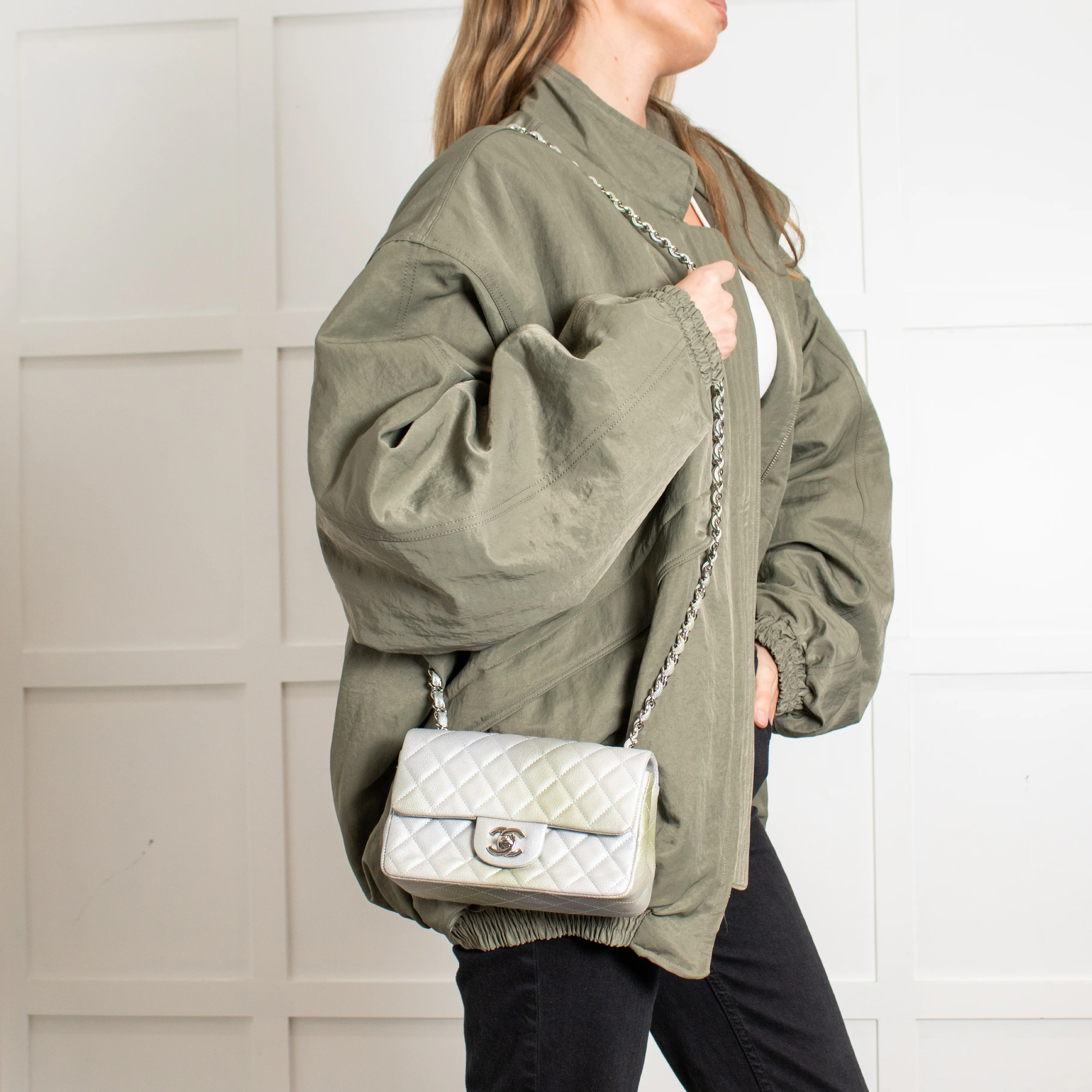 Chanel Green and Silver Limited Edition Mini Flap - Image 4