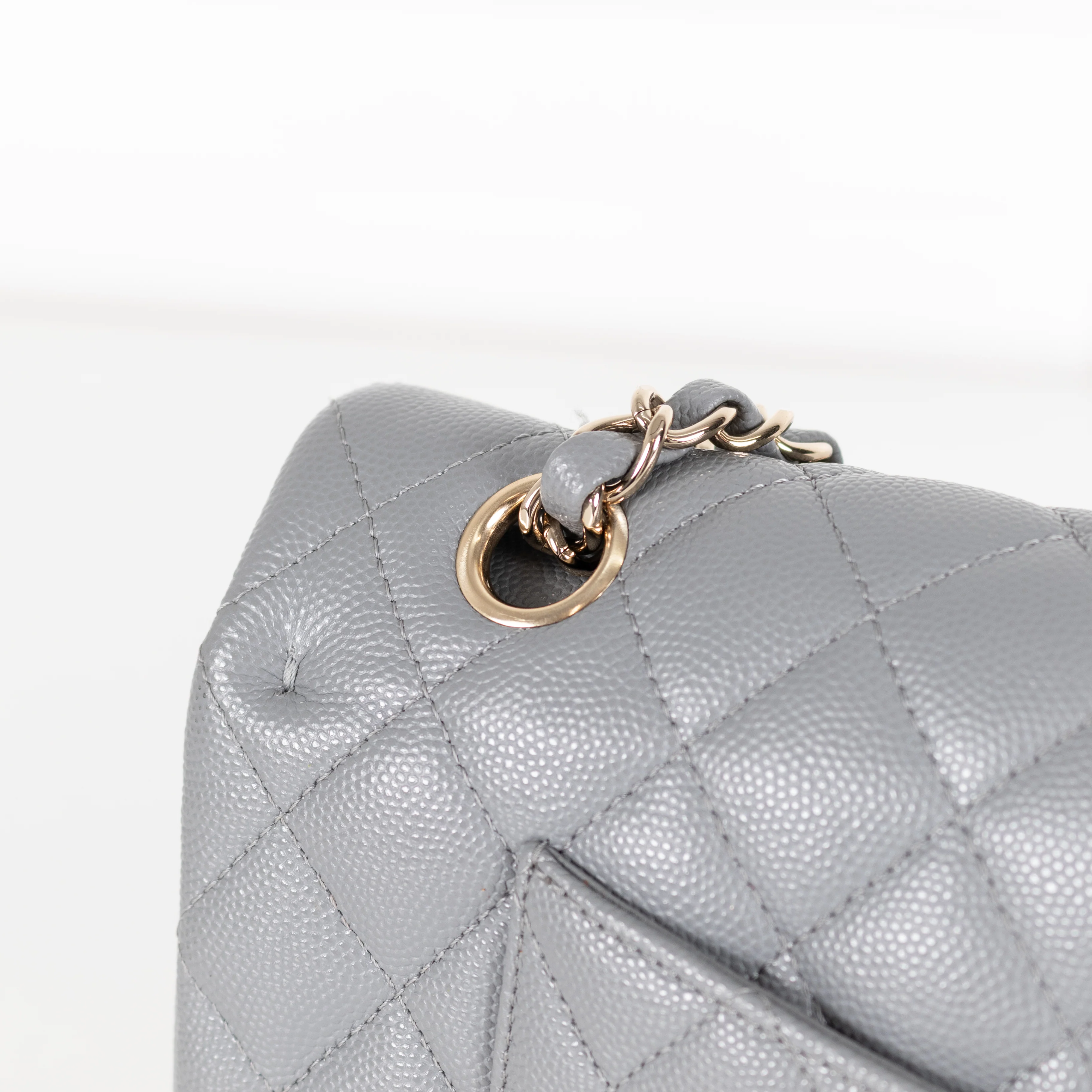 Chanel Grey Caviar Leather Champagne Gold Hardware Medium Double Flap Bag - Image 16