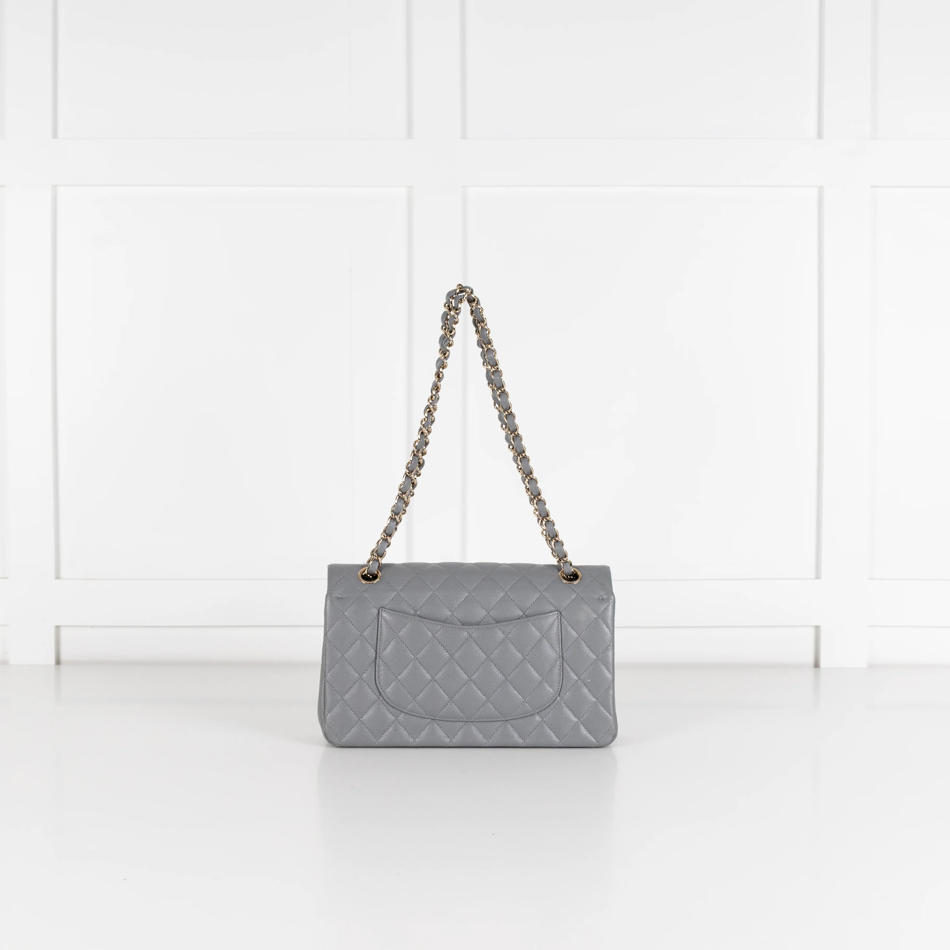 Chanel Grey Caviar Leather Champagne Gold Hardware Medium Double Flap Bag - Image 5