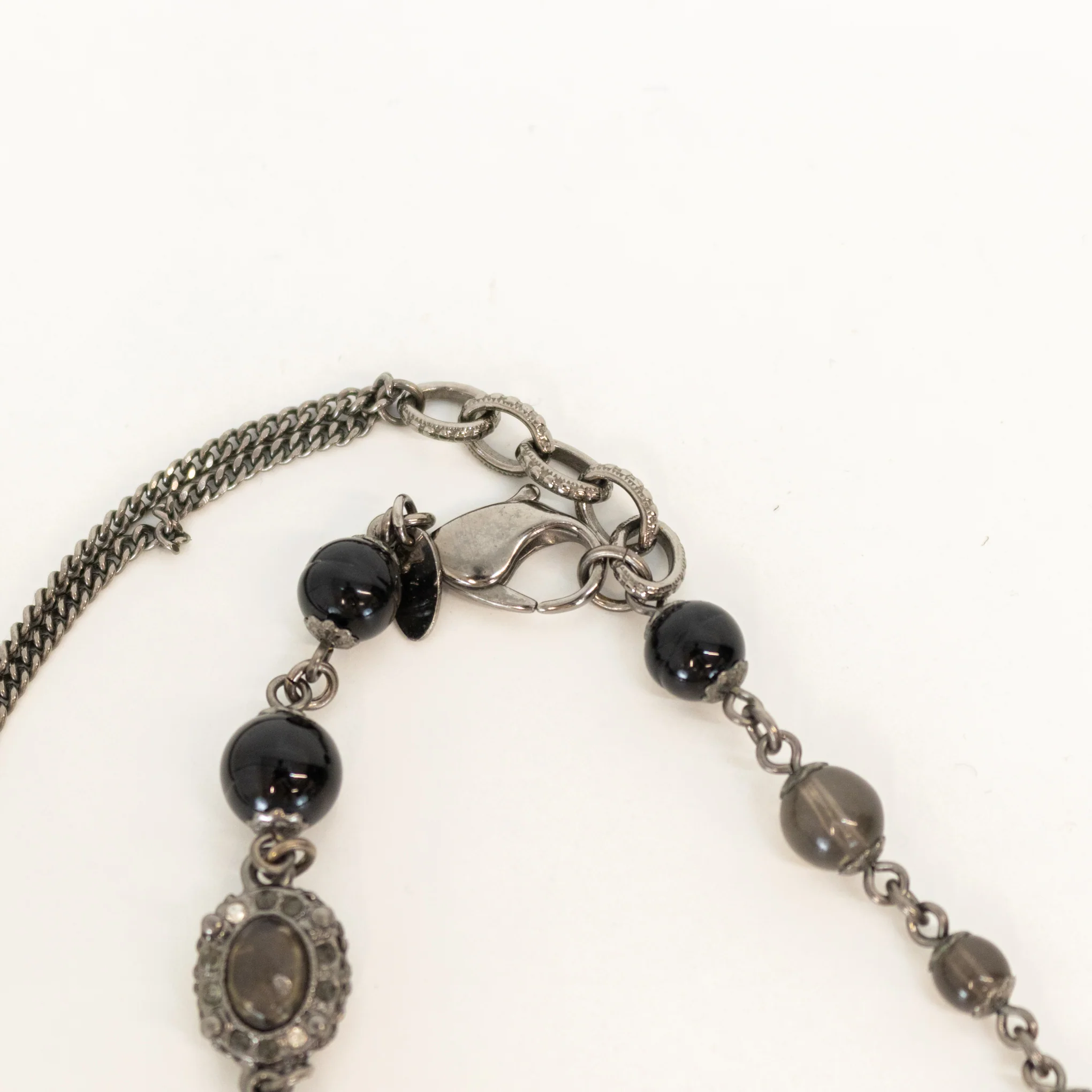 Chanel Gunmetal Silver Pearl Diamante CC Long Necklace - Image 10