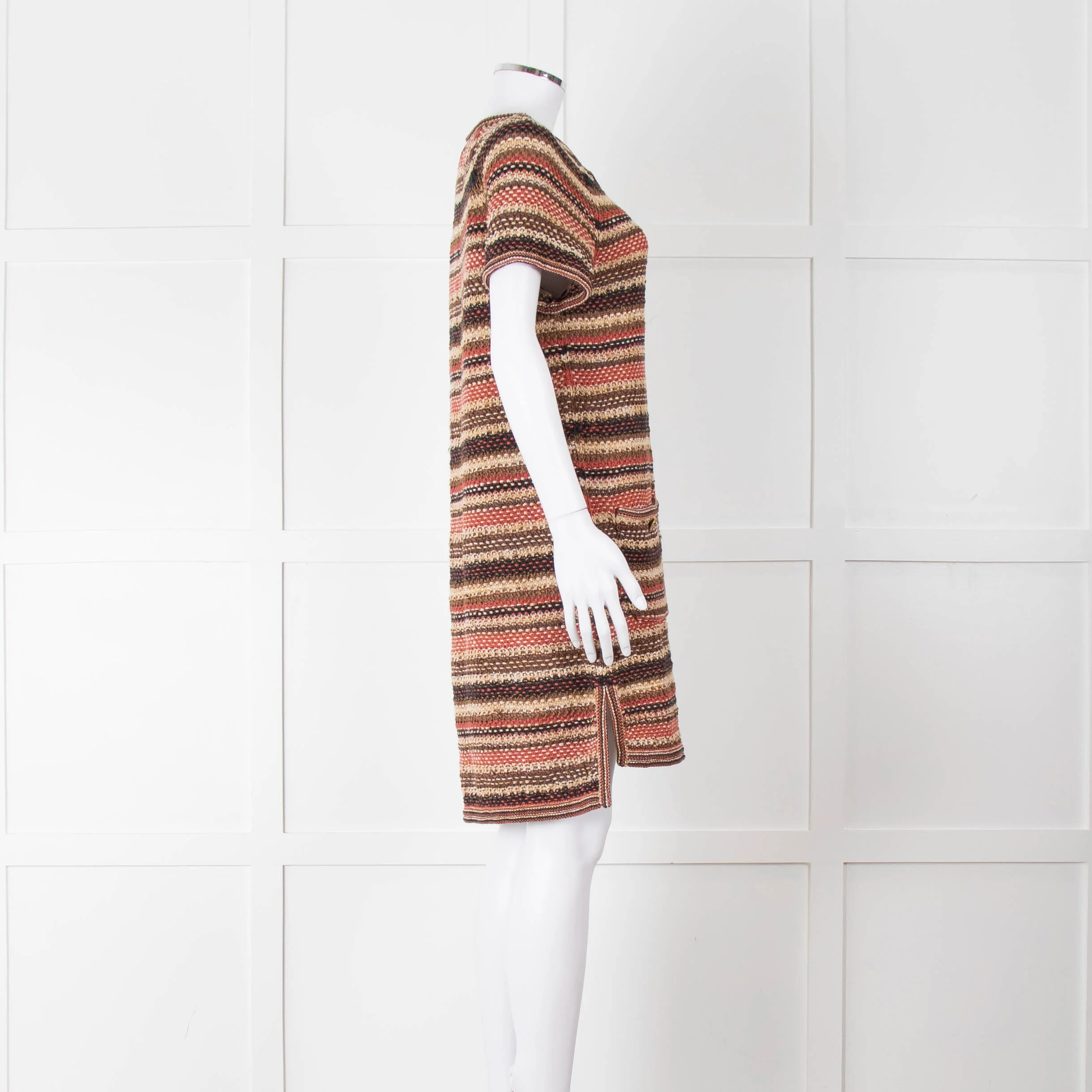 Chanel Knitted Short Sleeve Dress with Owl Logo Buttons - Image 3