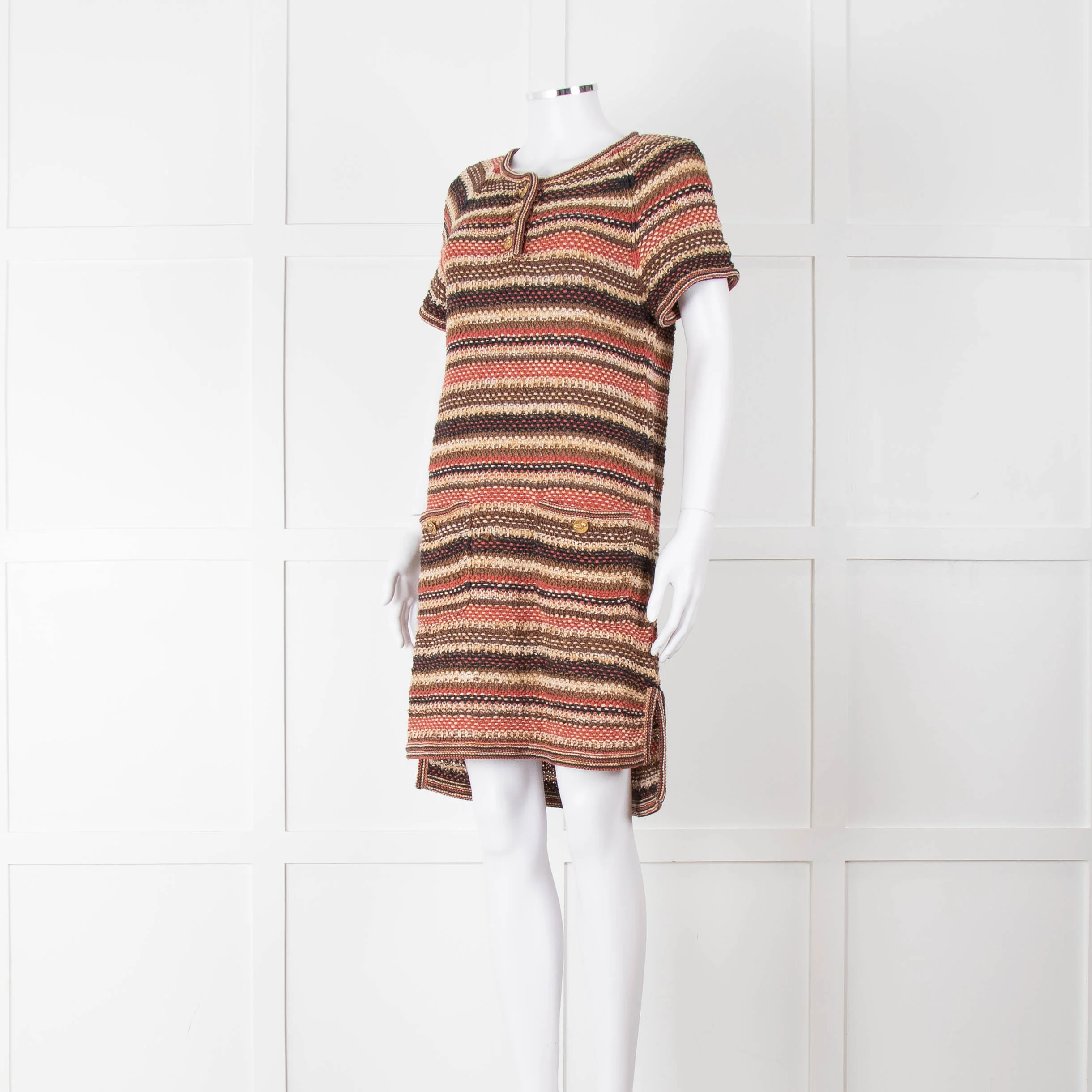 Chanel Knitted Short Sleeve Dress with Owl Logo Buttons - Image 8