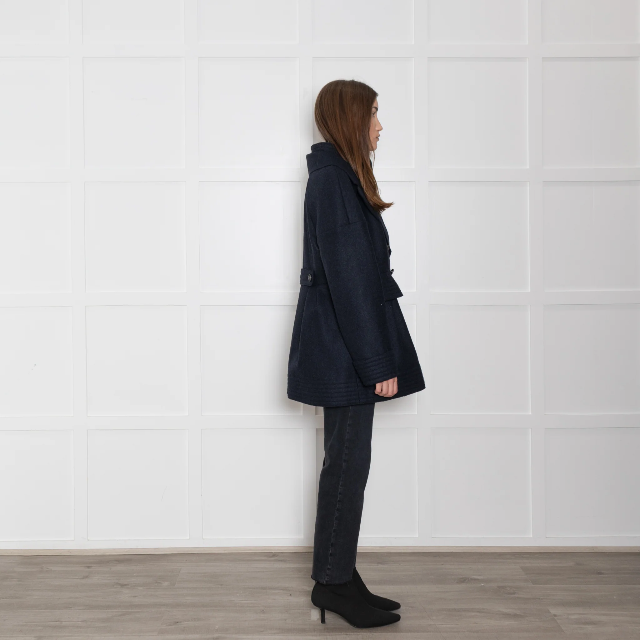 Chanel Navy Blue Waisted Wool Mix Short Coat - Image 6