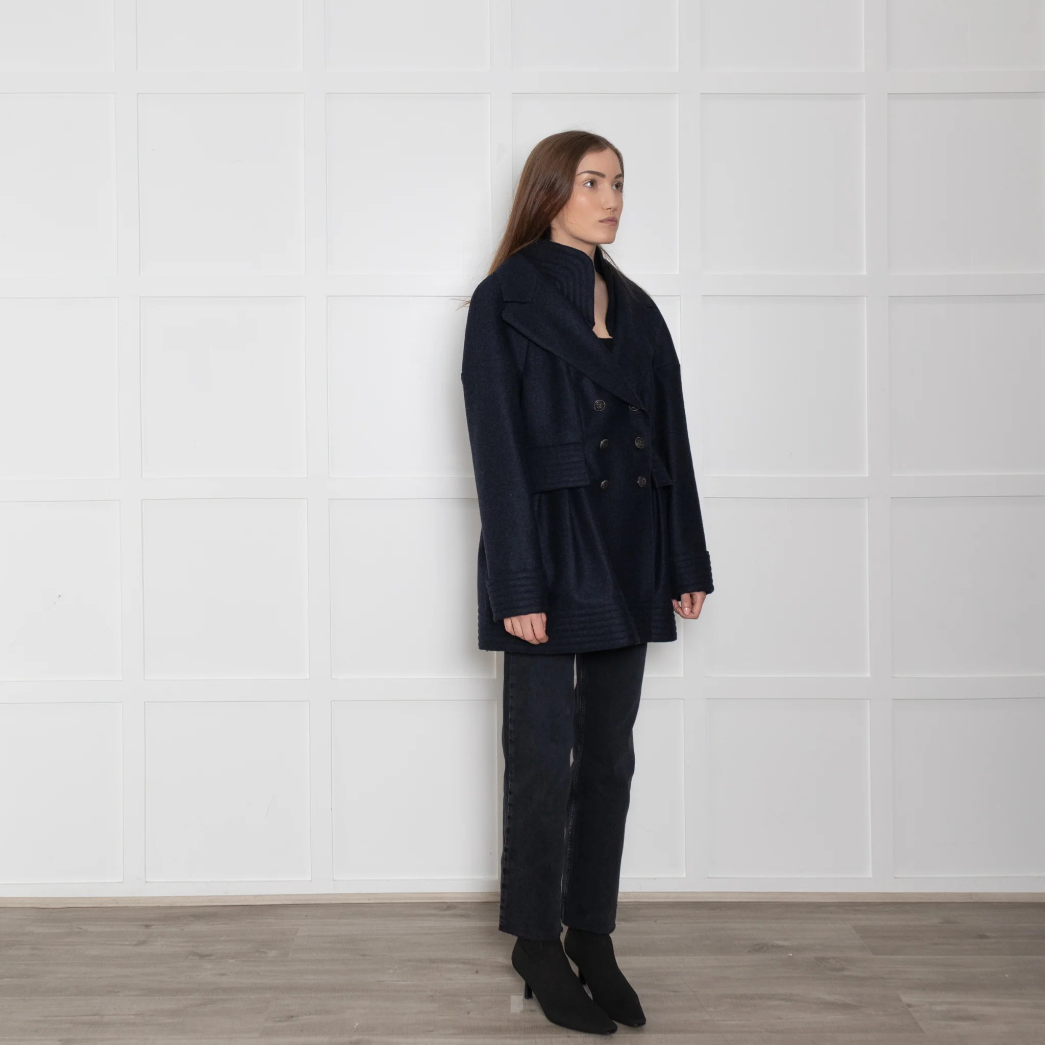 Chanel Navy Blue Waisted Wool Mix Short Coat - Image 7