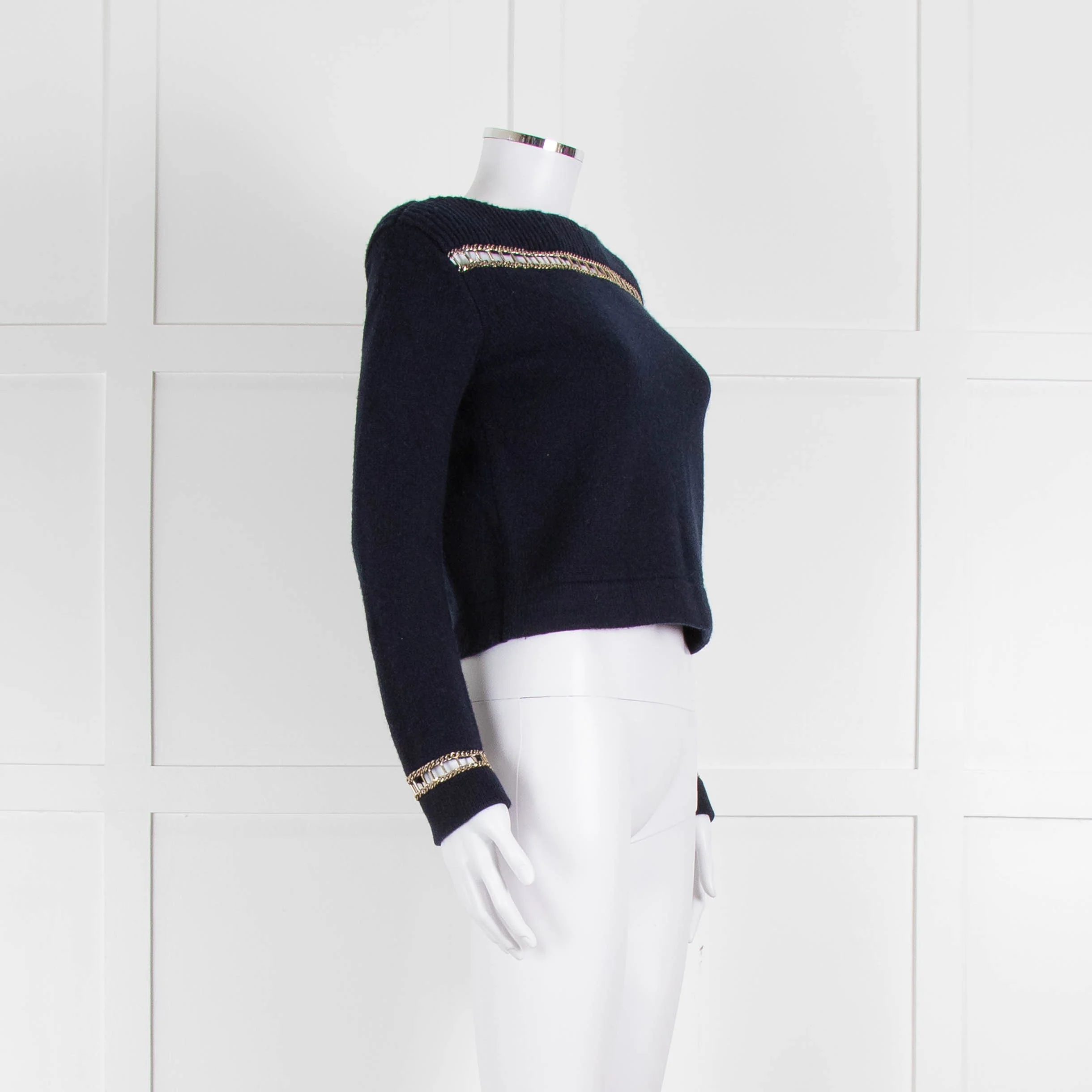 Chanel Navy Cashmere Gold Chain Detail Sweater - Image 2