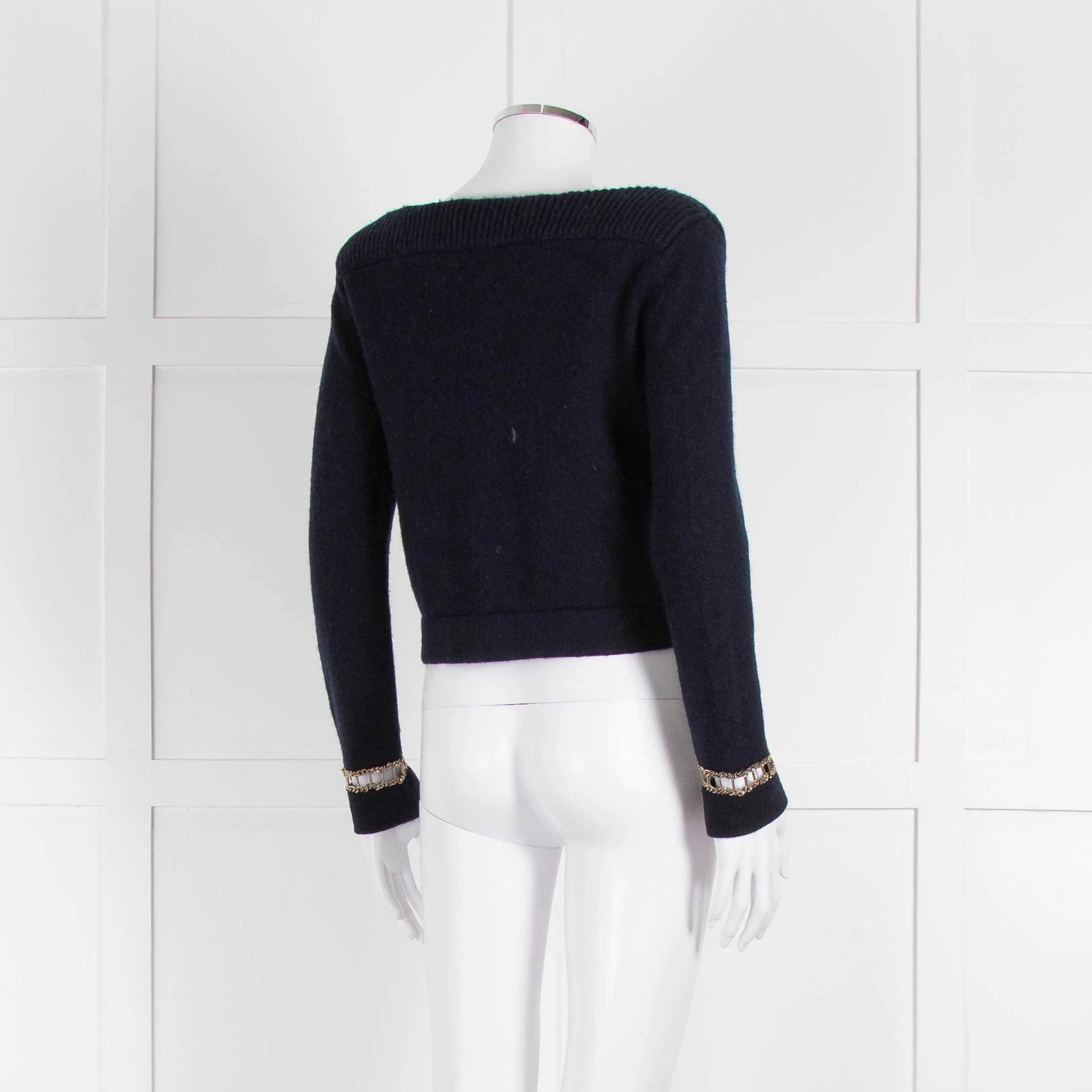 Chanel Navy Cashmere Gold Chain Detail Sweater - Image 4