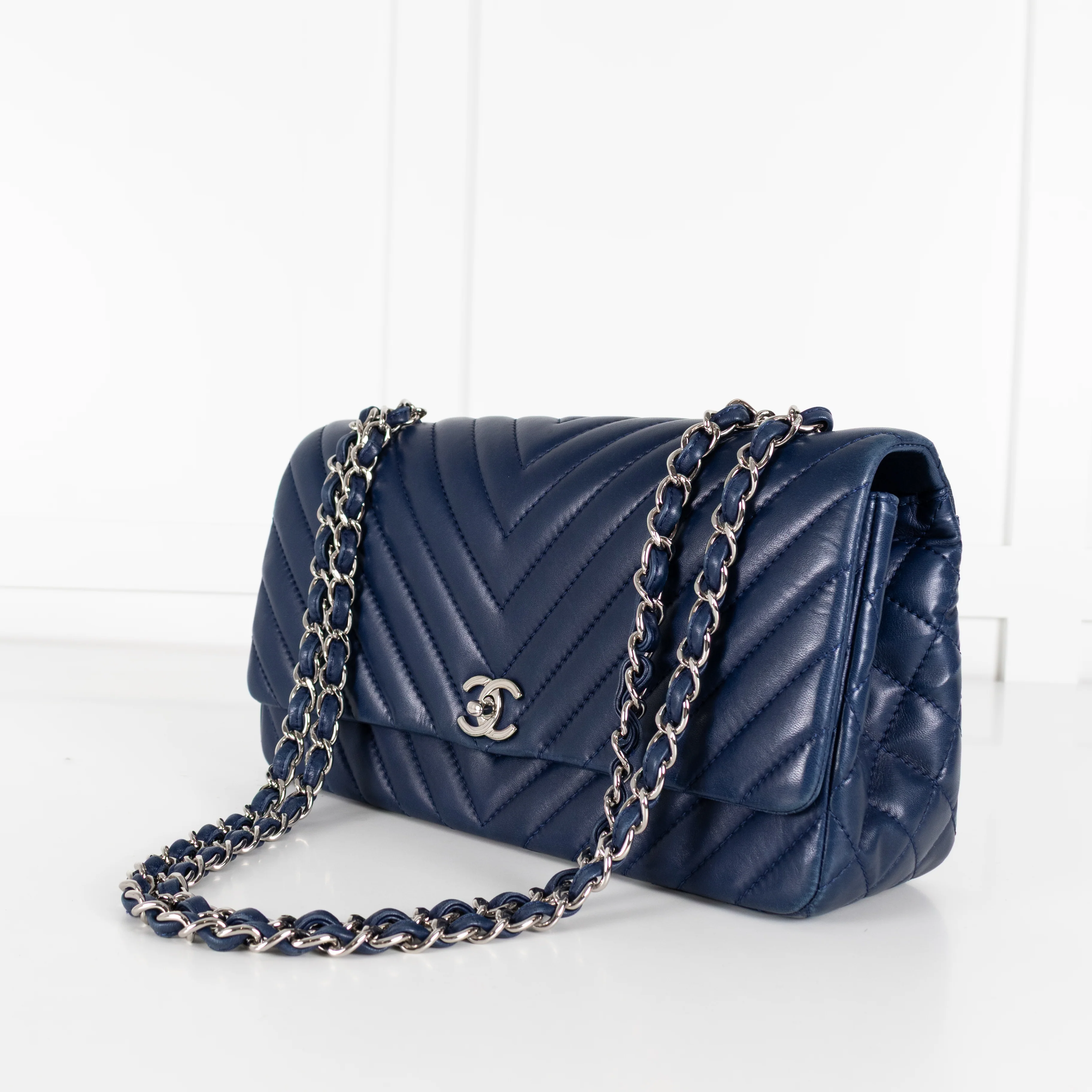 Chanel Navy Chevron Flap Bag - Image 10