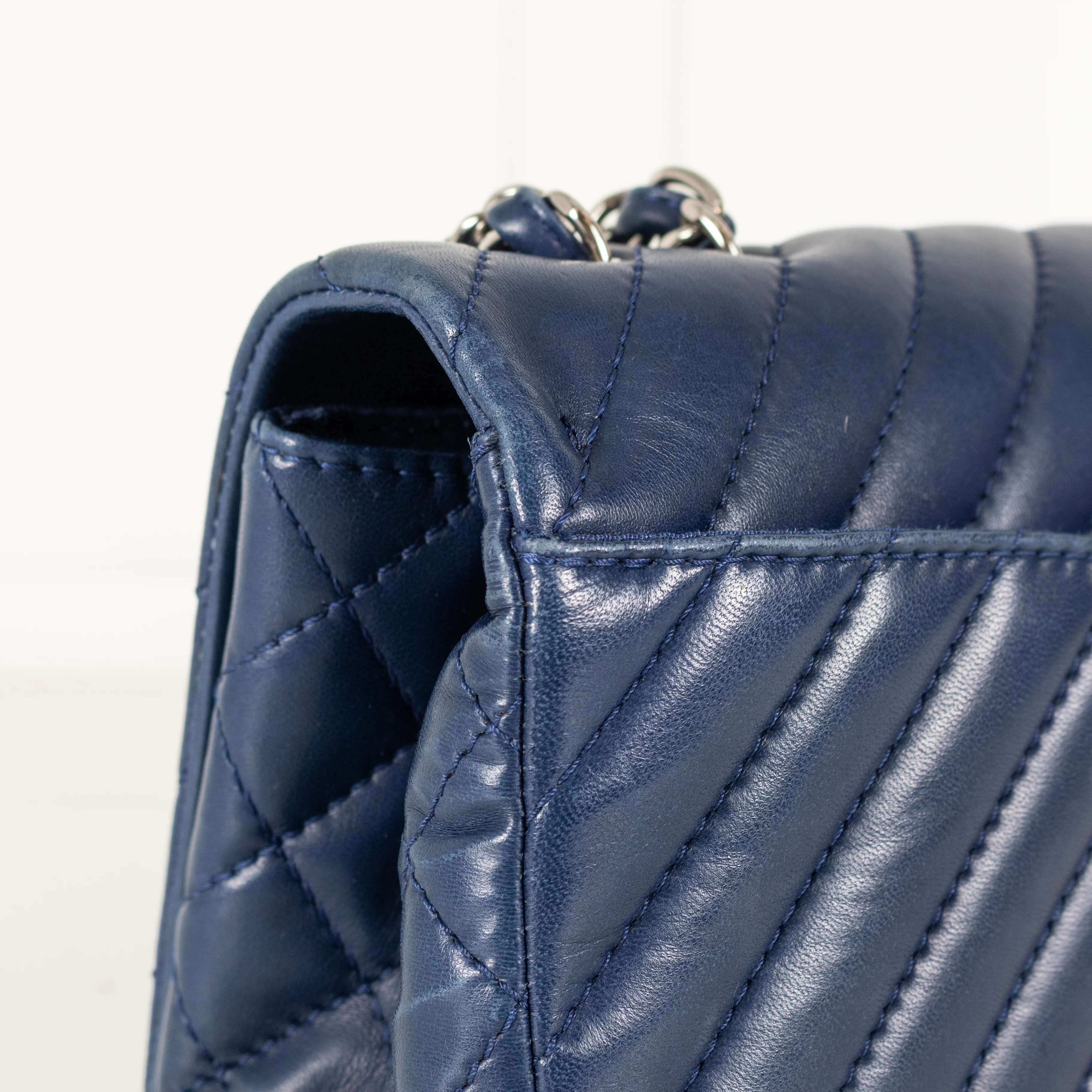 Chanel Navy Chevron Flap Bag - Image 14