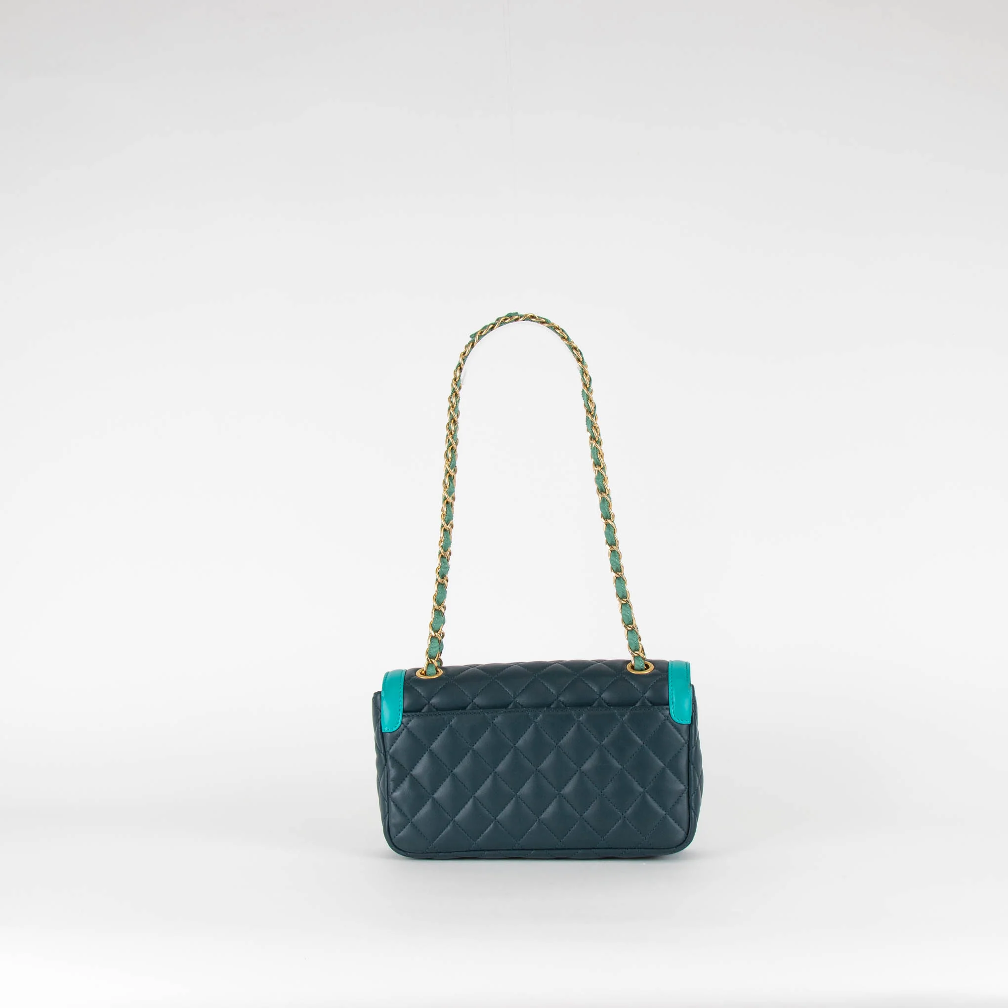 Chanel Navy Turquoise Two Tone Quilted Lambskin Medium Single Flap Bag - Image 5