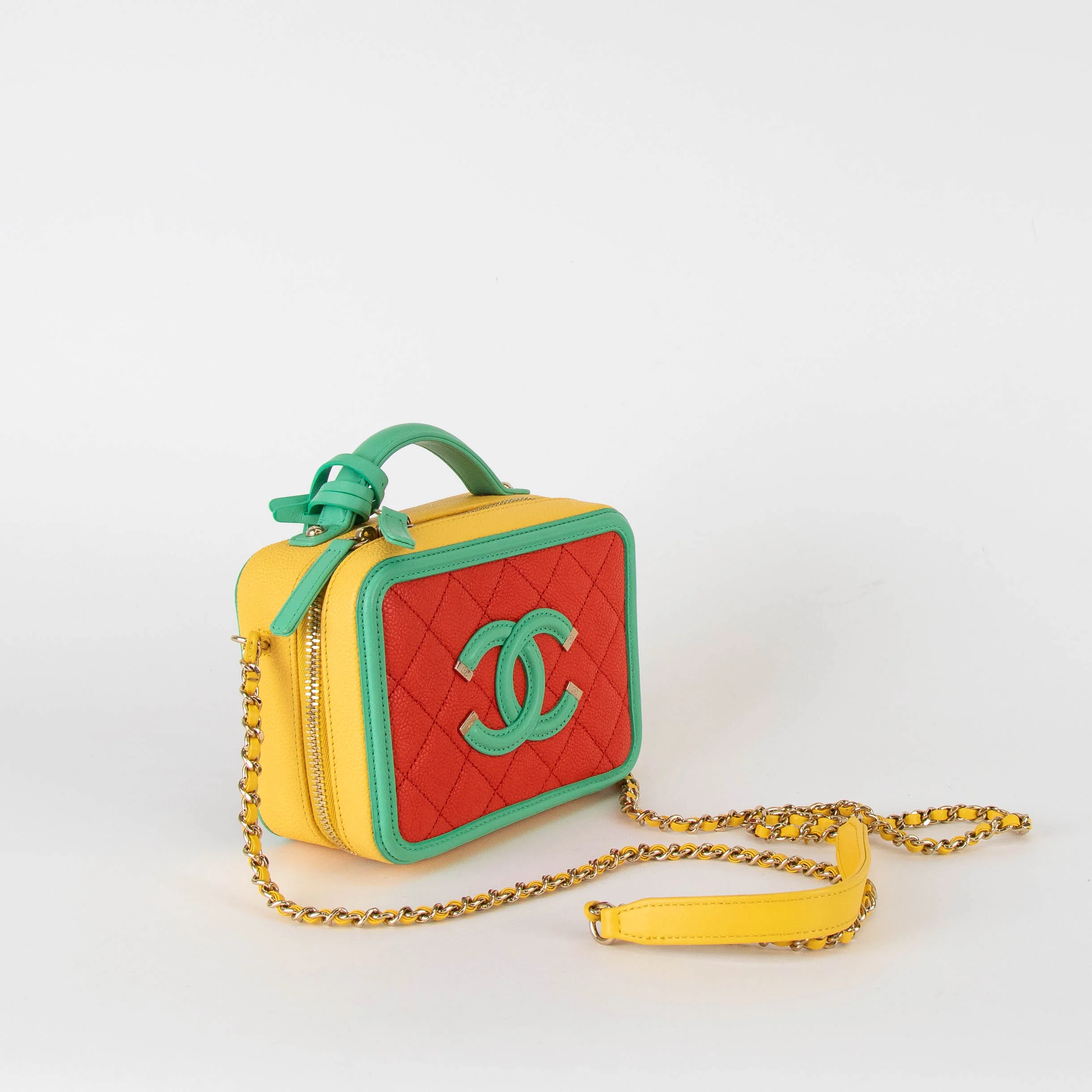 Chanel Orange Yellow Caviar Leather Small CC Vanity Case - Image 3