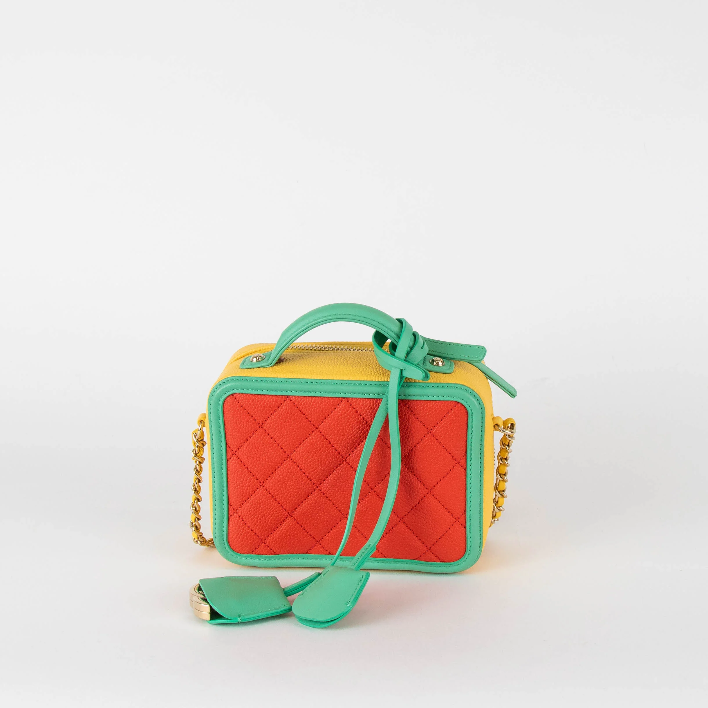 Chanel Orange Yellow Caviar Leather Small CC Vanity Case - Image 5