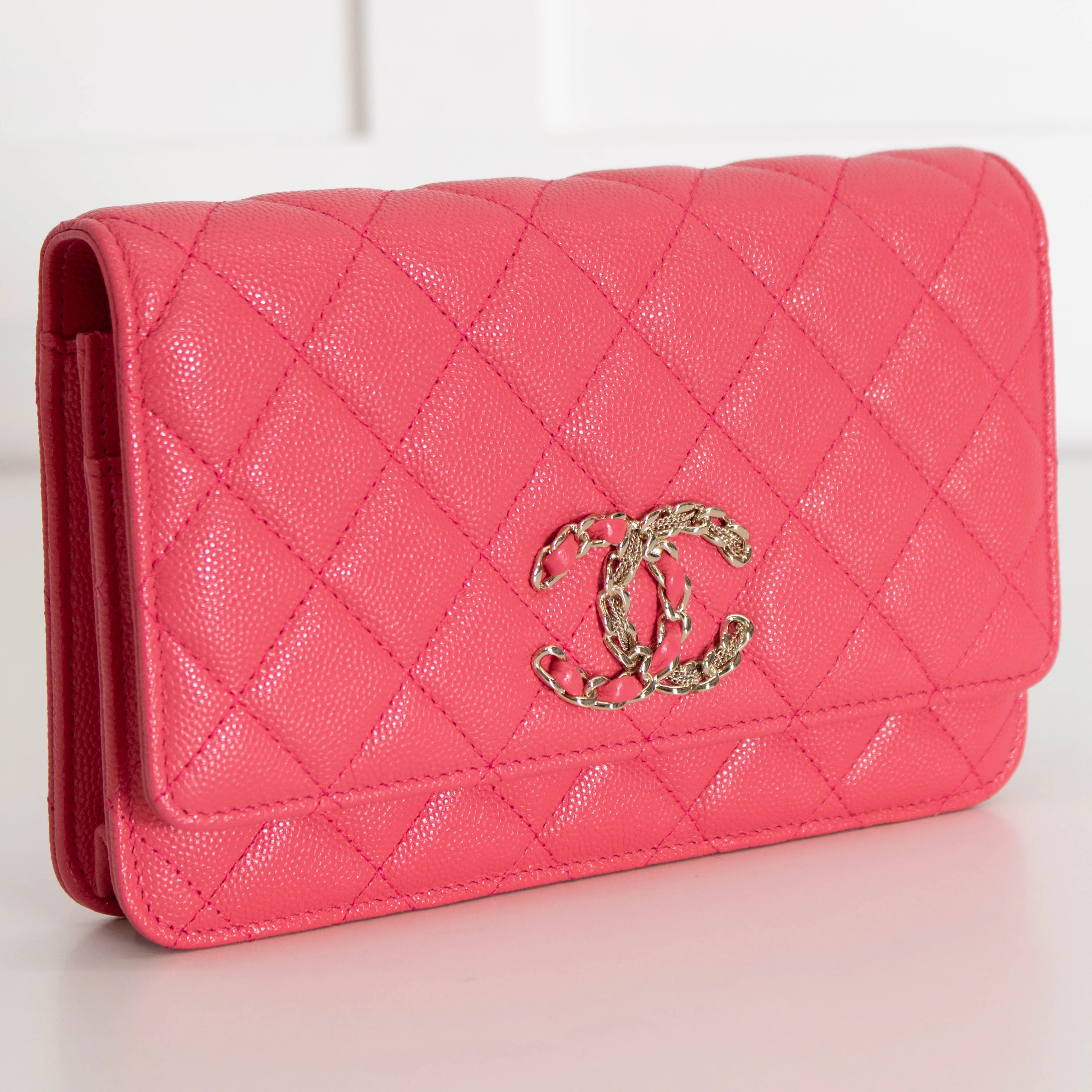 Chanel Pink Caviar Leather Wallet On Chain - Image 6