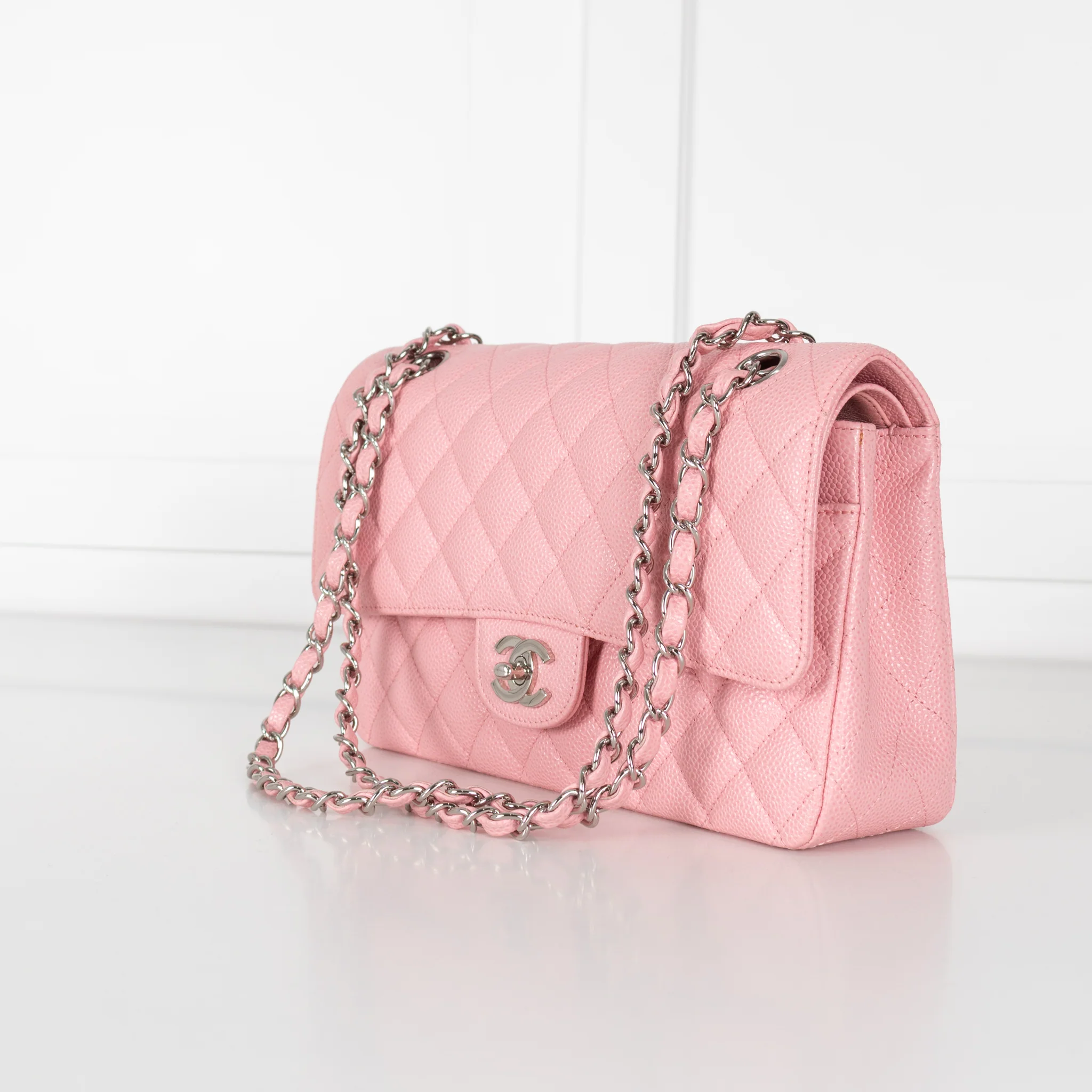 Chanel Pink Caviar Medium Flap Bag with Silver Hardwear - Image 11
