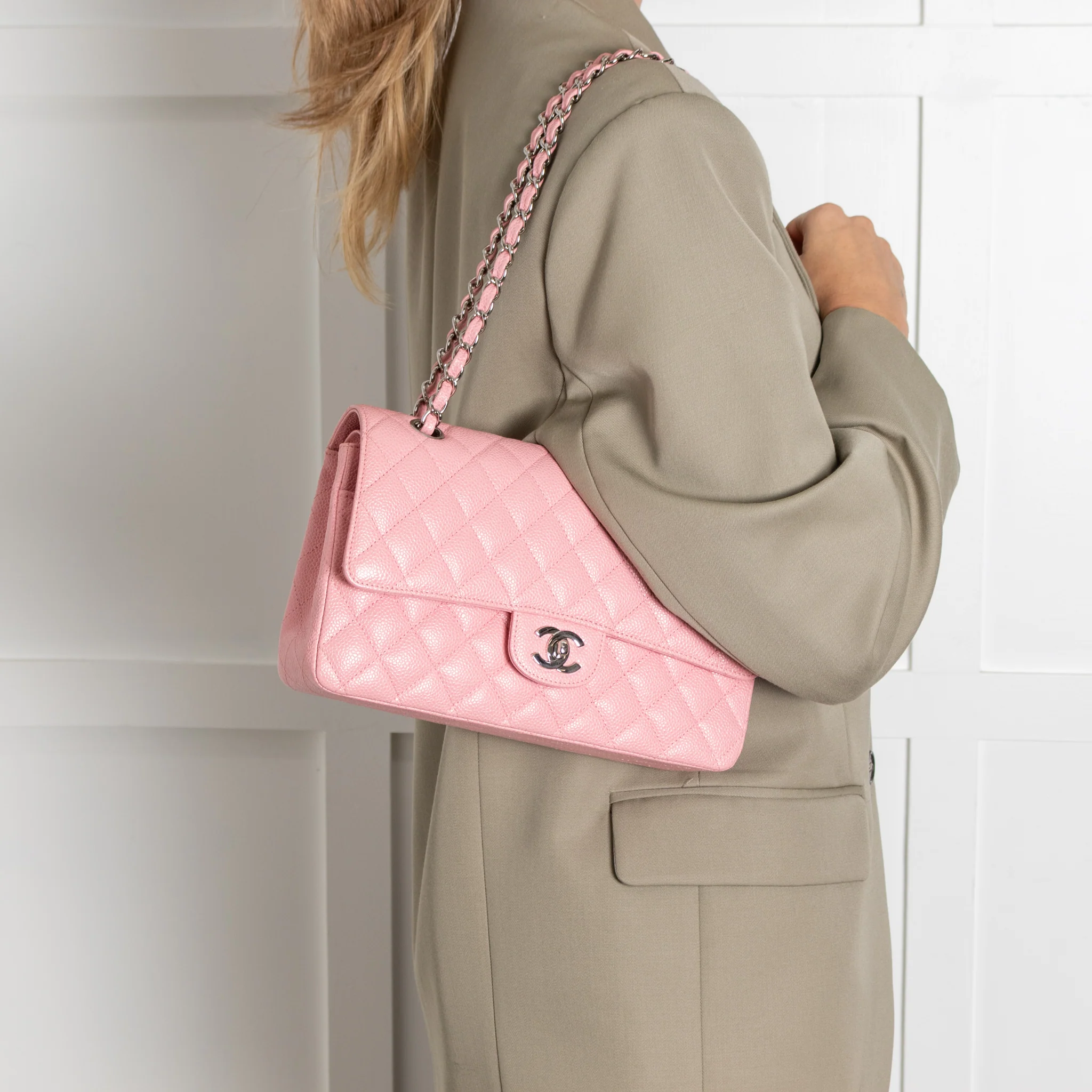 Chanel Pink Caviar Medium Flap Bag with Silver Hardwear - Image 2