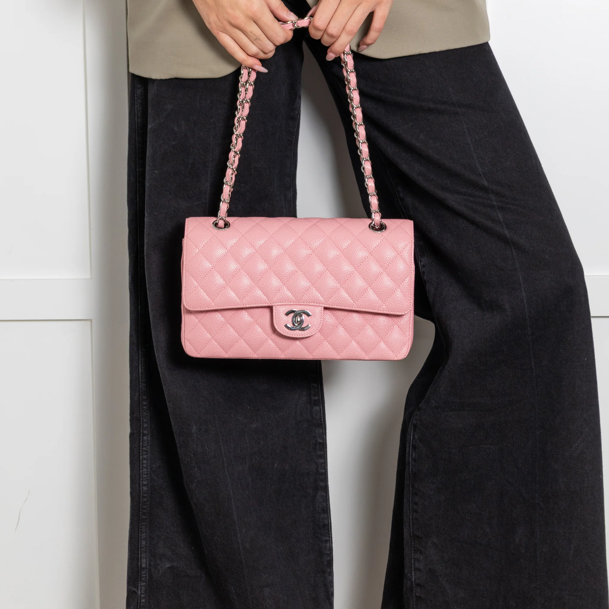 Chanel Pink Caviar Medium Flap Bag with Silver Hardwear - Image 4