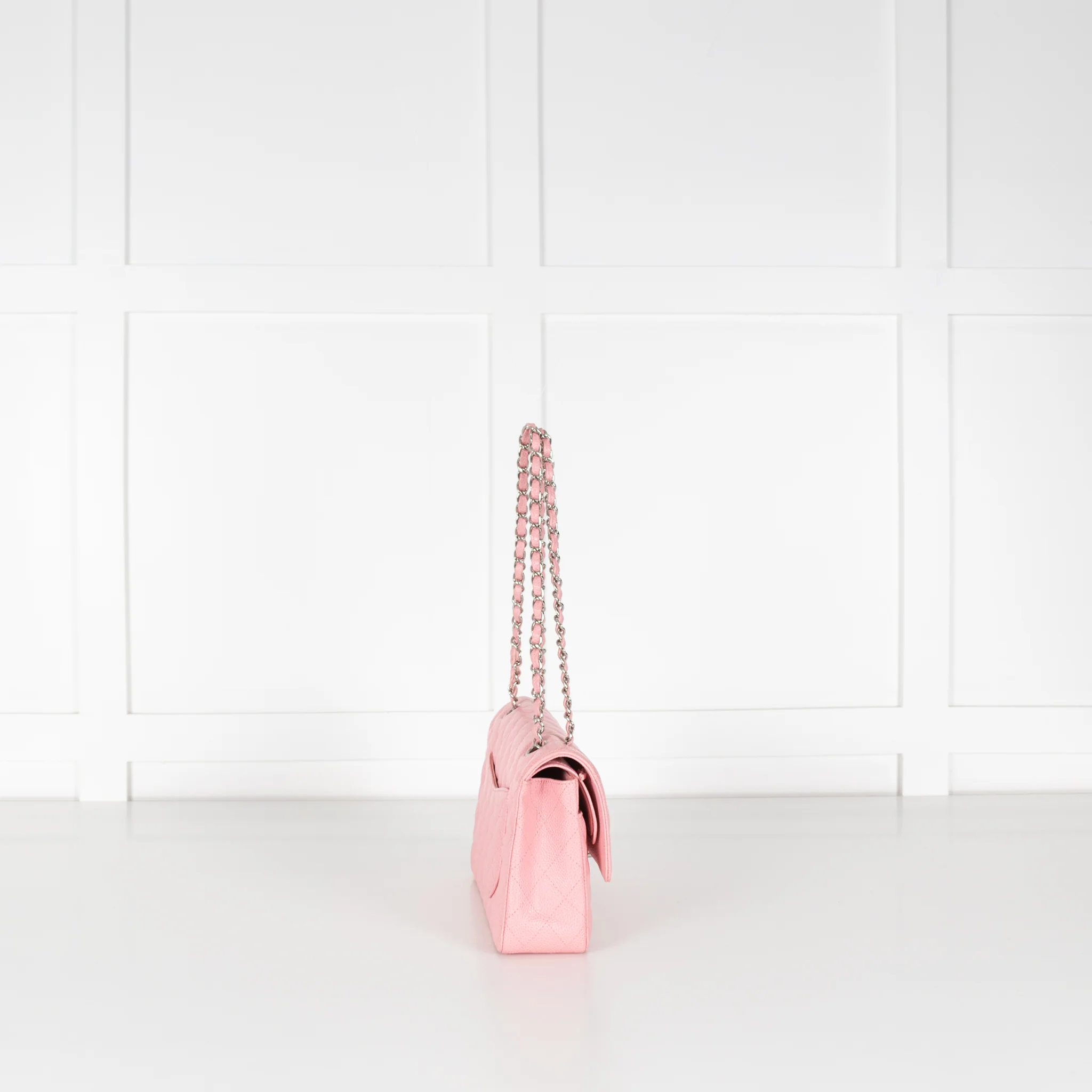 Chanel Pink Caviar Medium Flap Bag with Silver Hardwear - Image 9