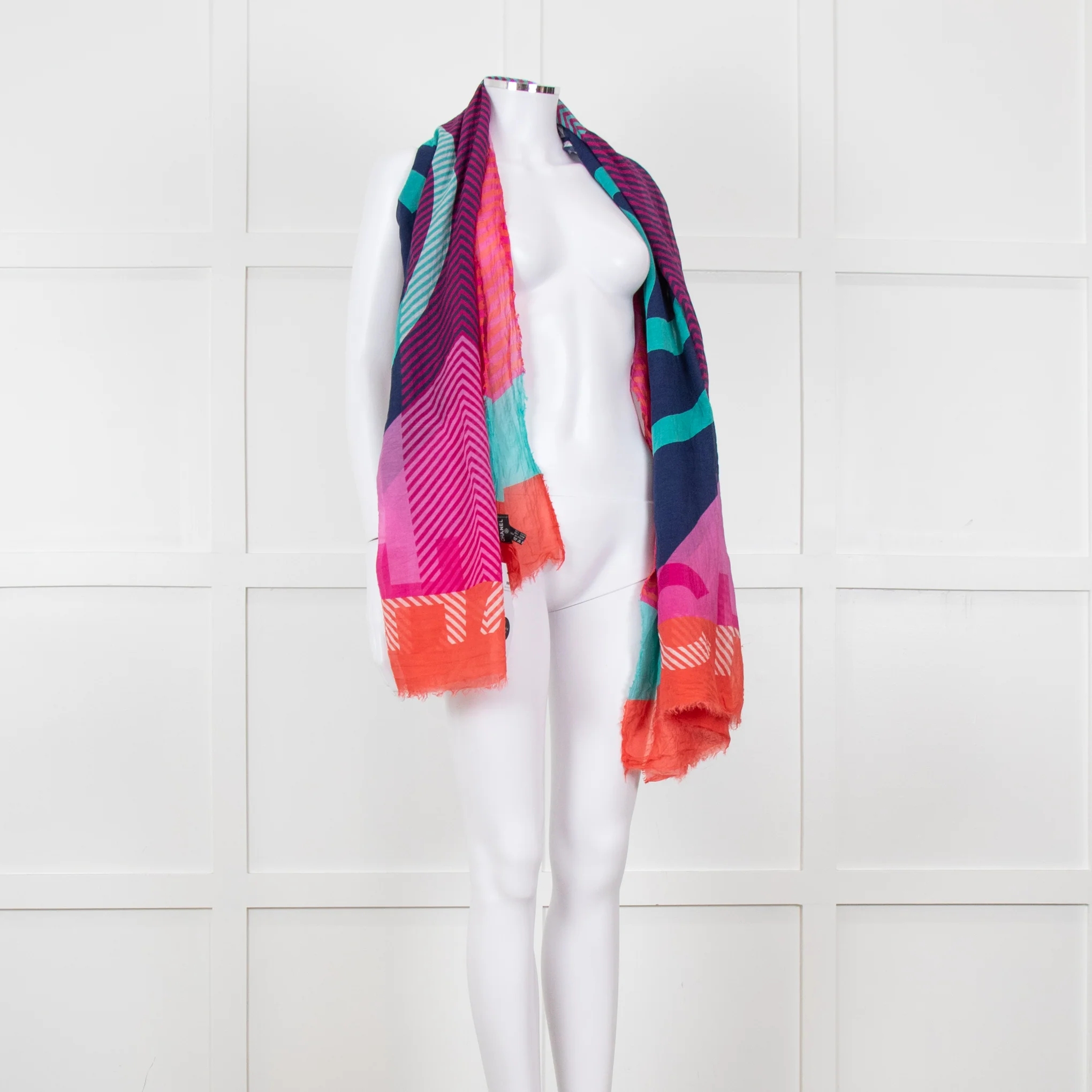 Chanel Pink Orange Purple CC Silk Blend Stole - Image 12
