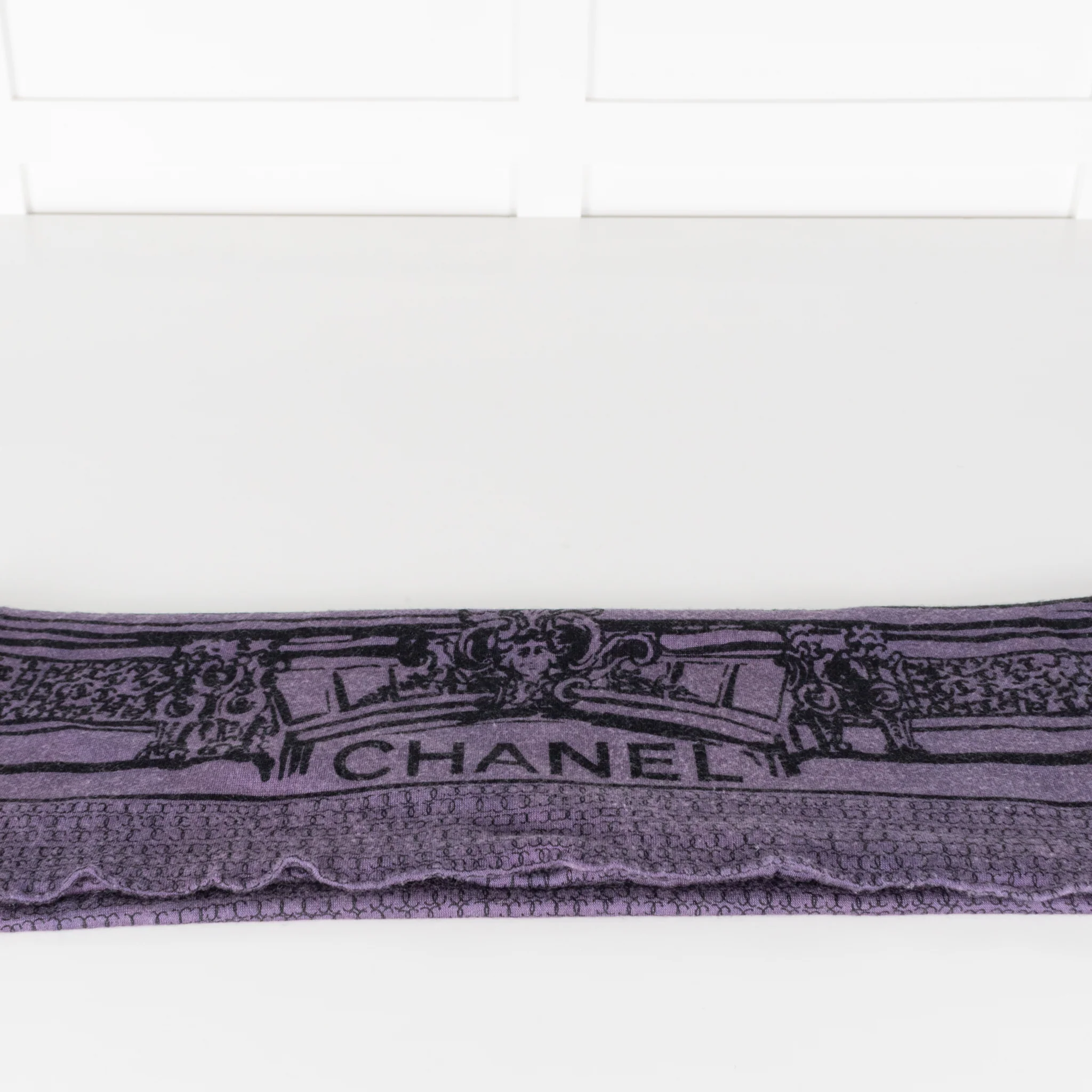 Chanel Purple Cashmere and Silk Logo Scarf - Image 2
