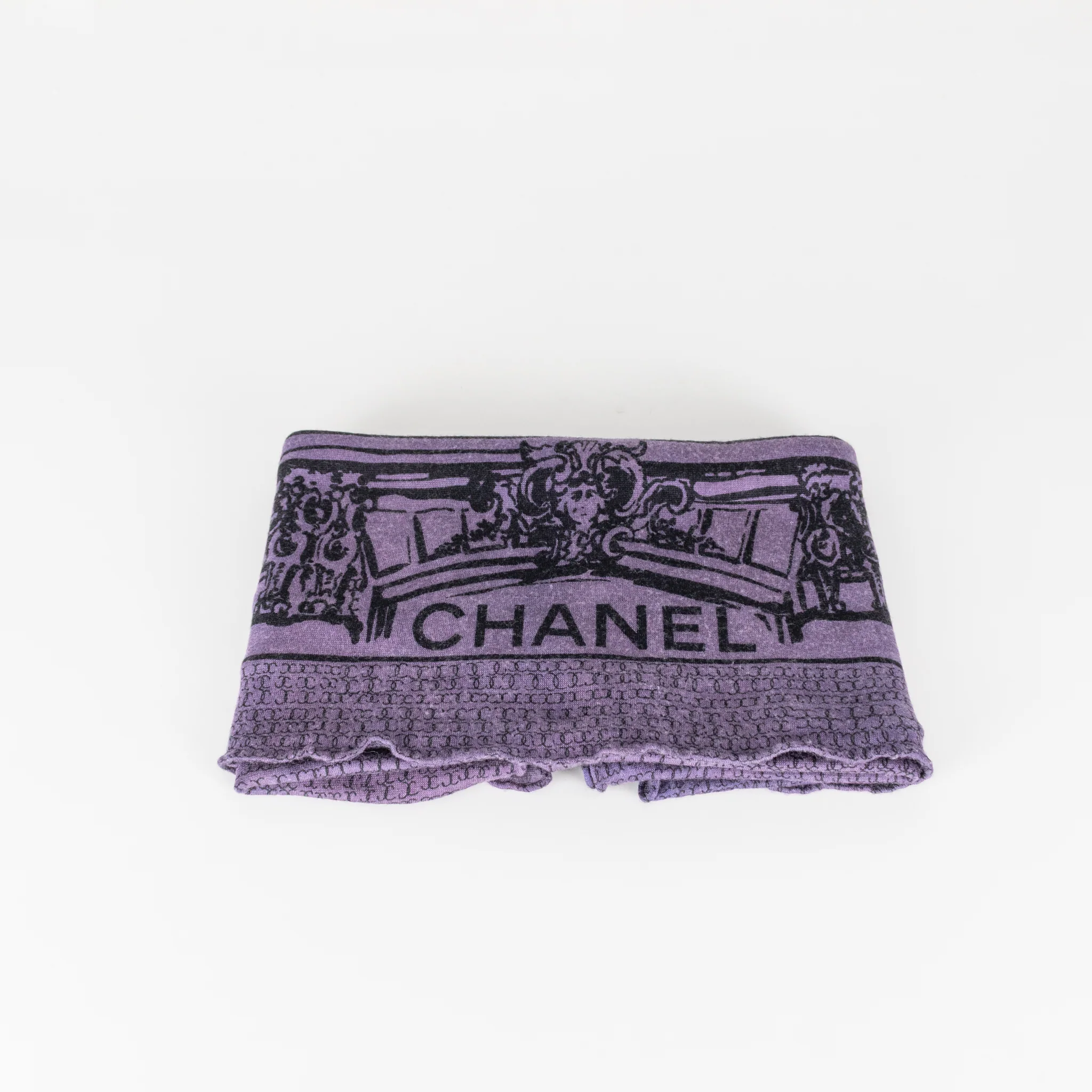 Chanel Purple Cashmere and Silk Logo Scarf - Image 4