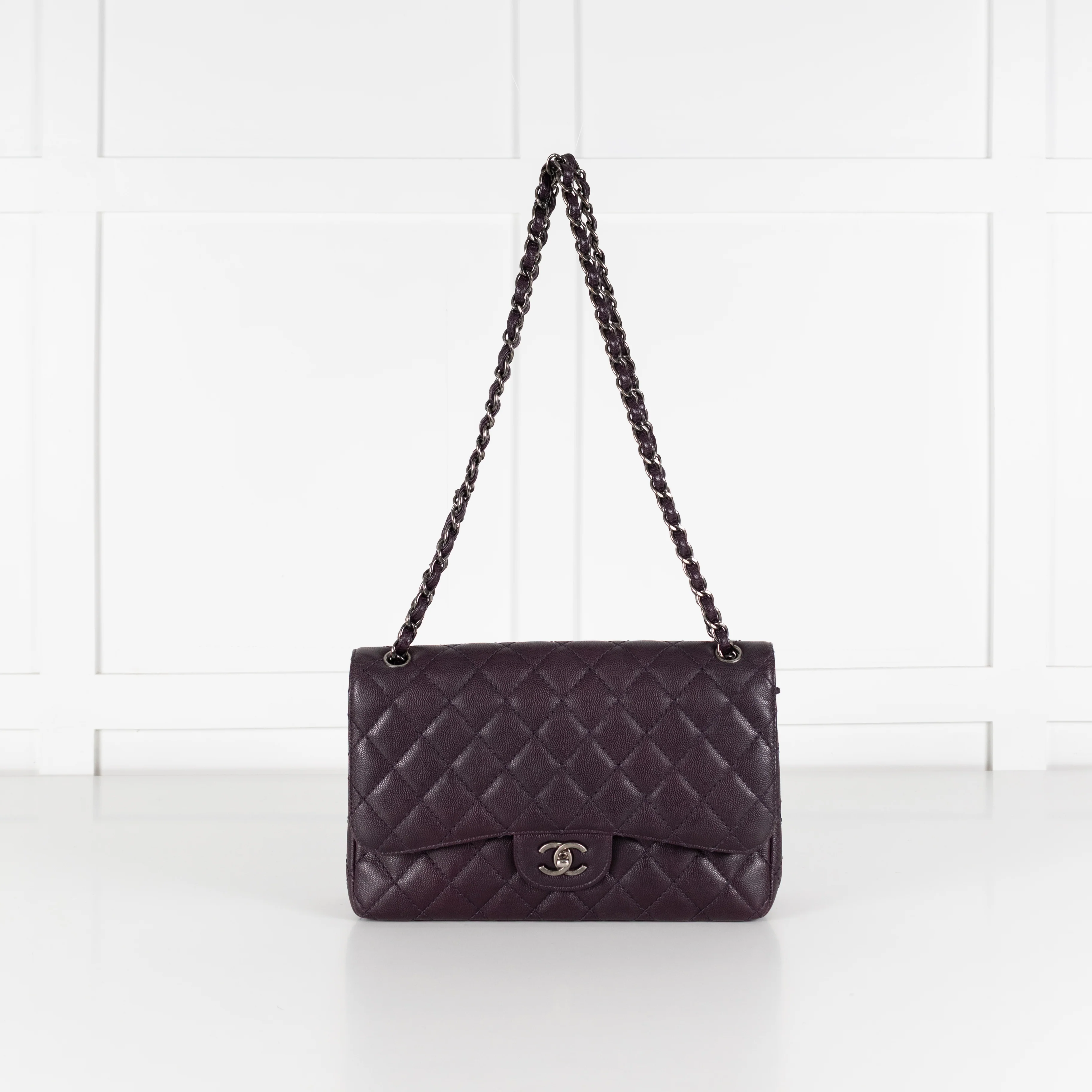 Chanel Purple Jumbo Caviar Flap Bag