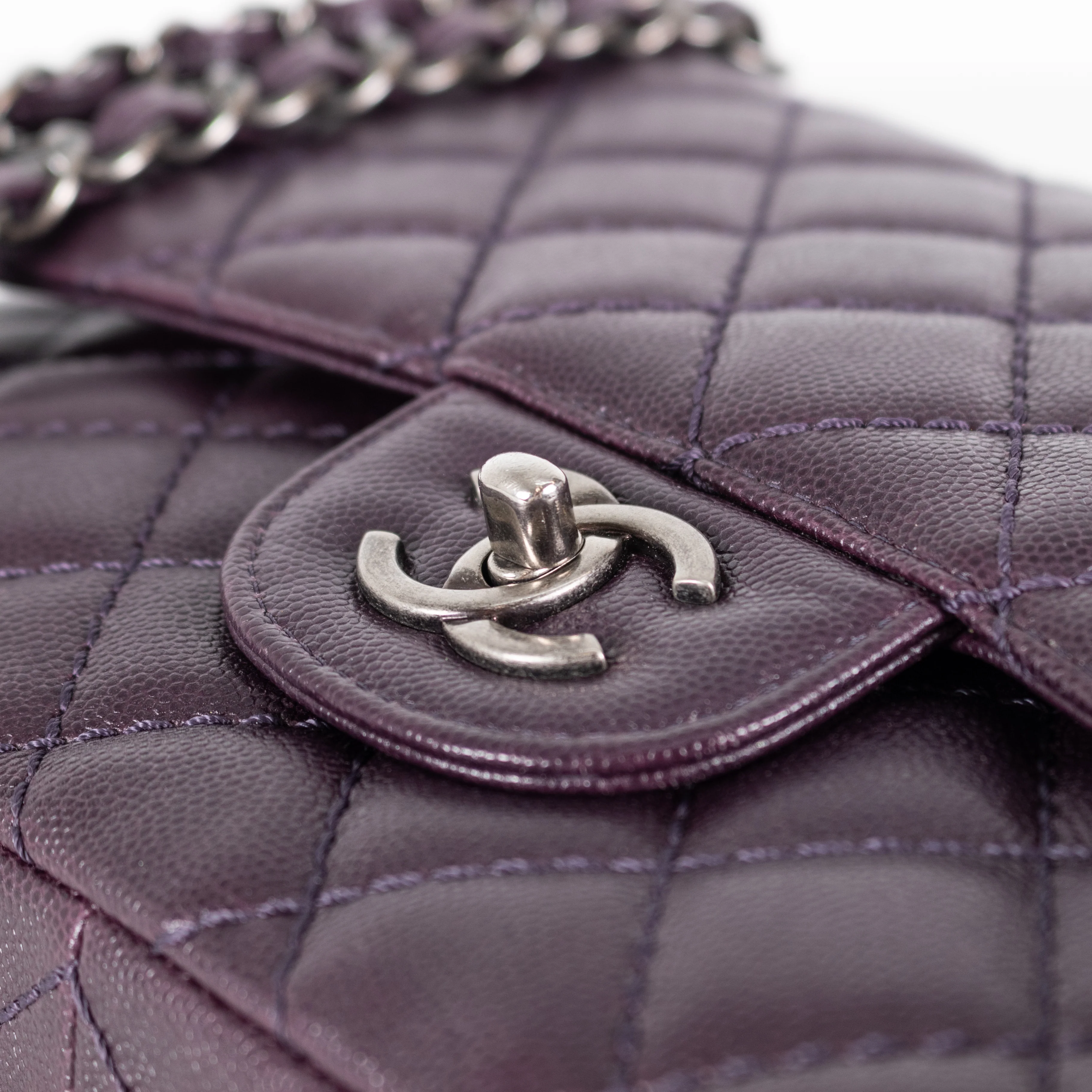 Chanel Purple Jumbo Caviar Flap Bag - Image 12