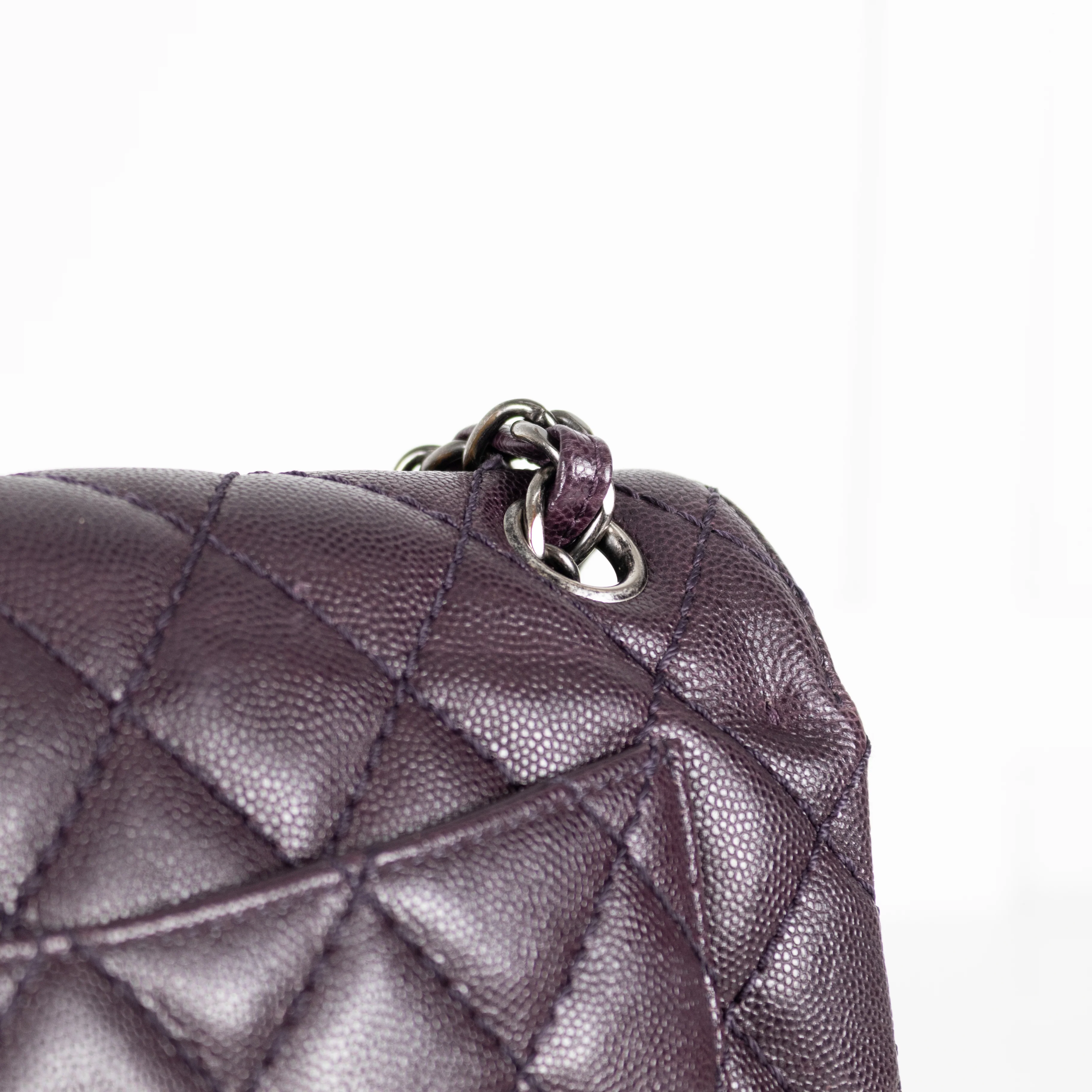 Chanel Purple Jumbo Caviar Flap Bag - Image 13