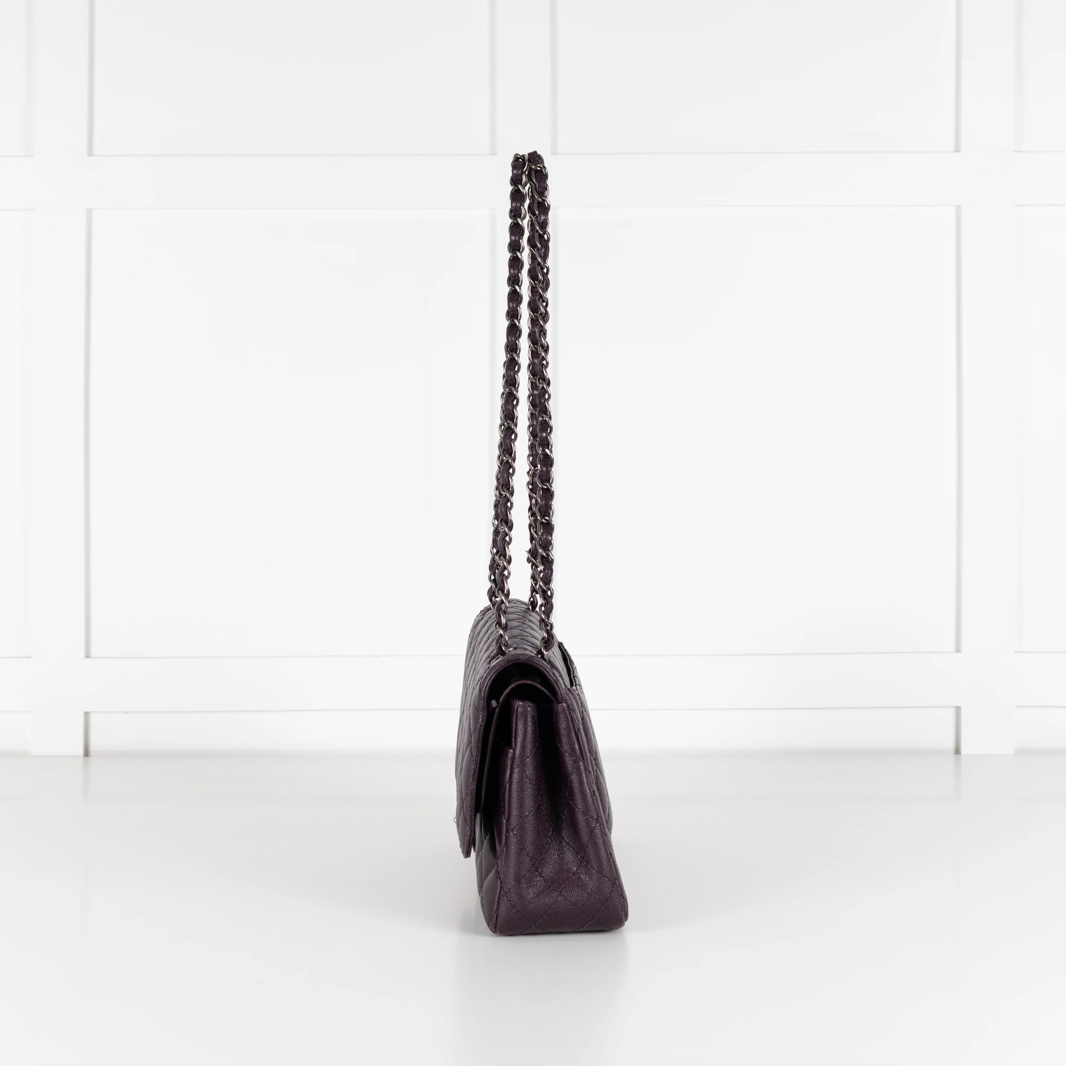 Chanel Purple Jumbo Caviar Flap Bag - Image 3