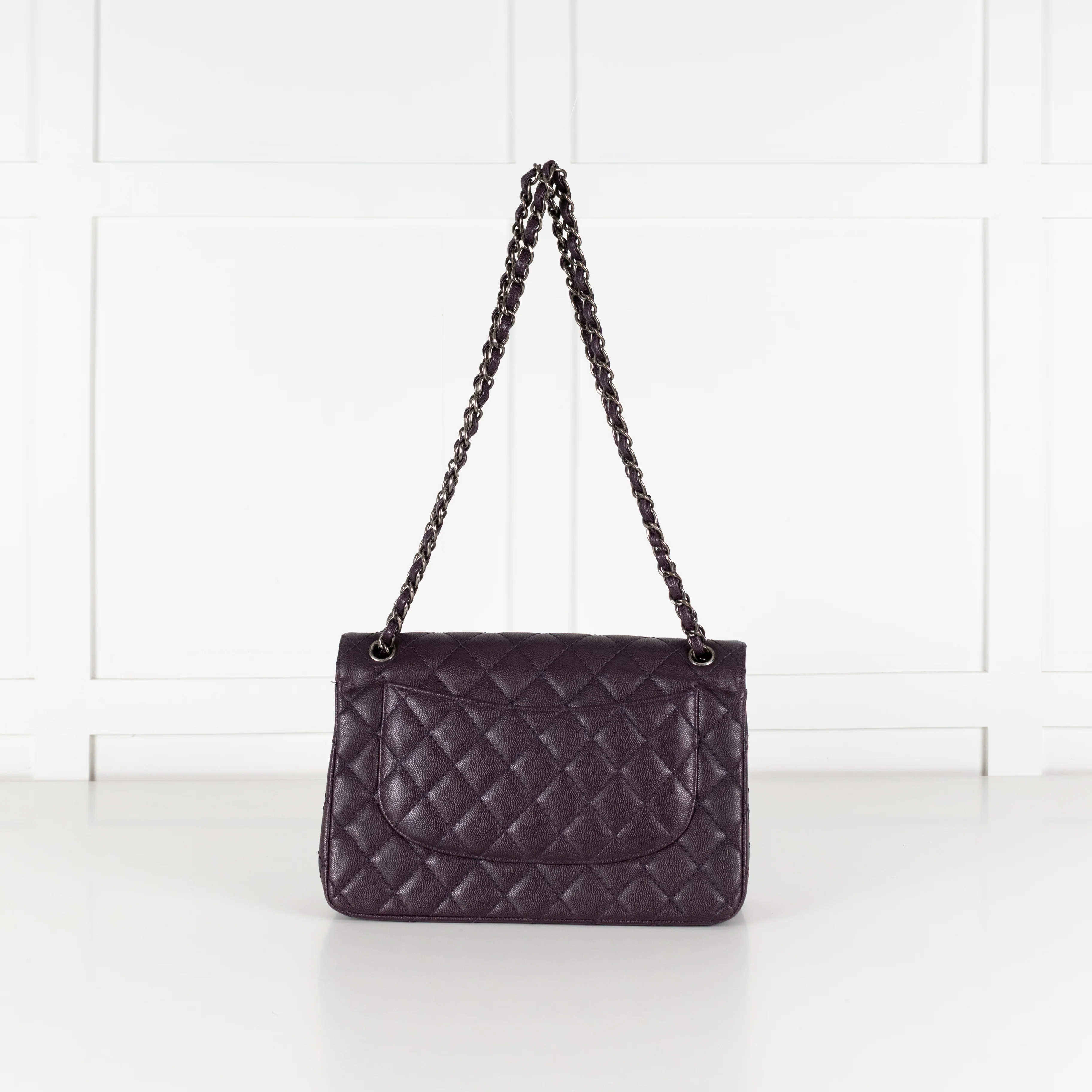 Chanel Purple Jumbo Caviar Flap Bag - Image 5