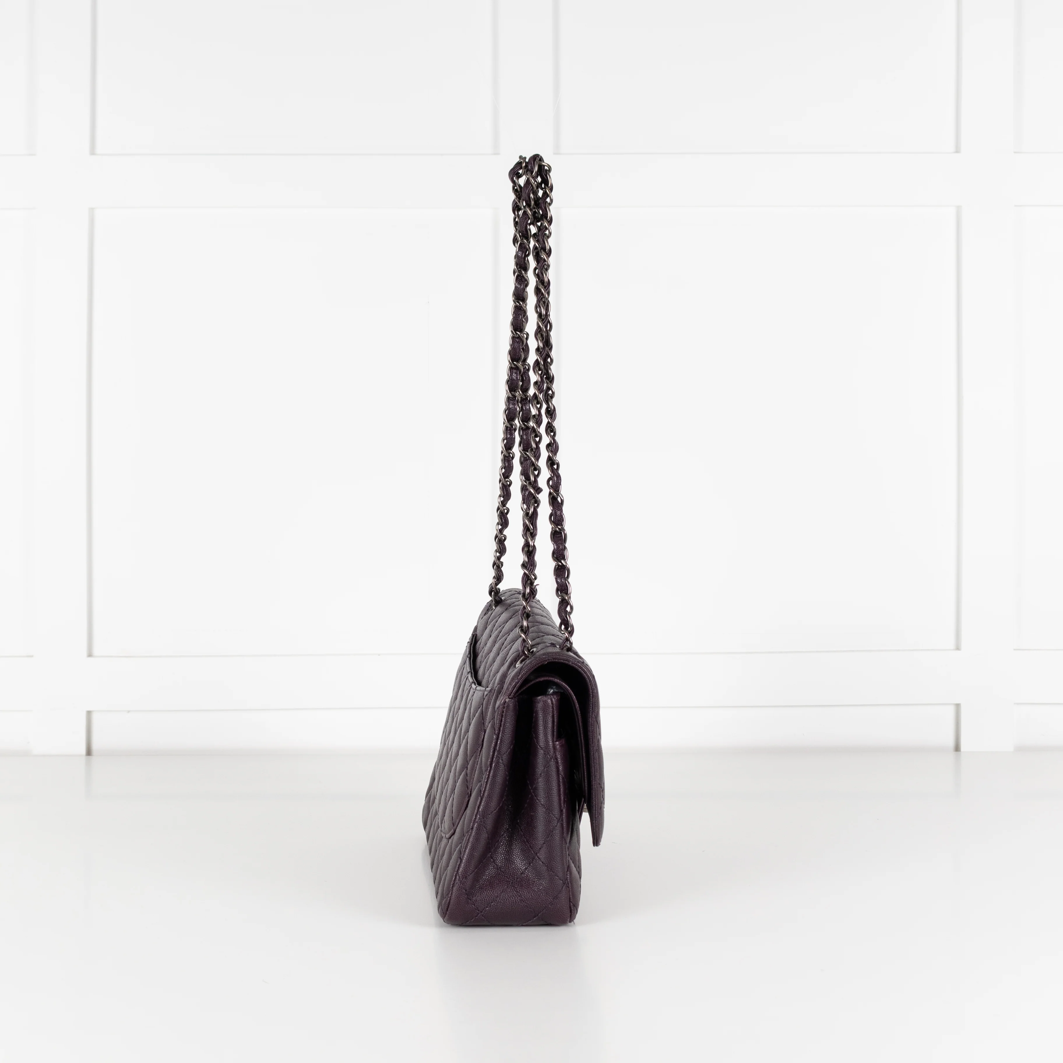 Chanel Purple Jumbo Caviar Flap Bag - Image 7