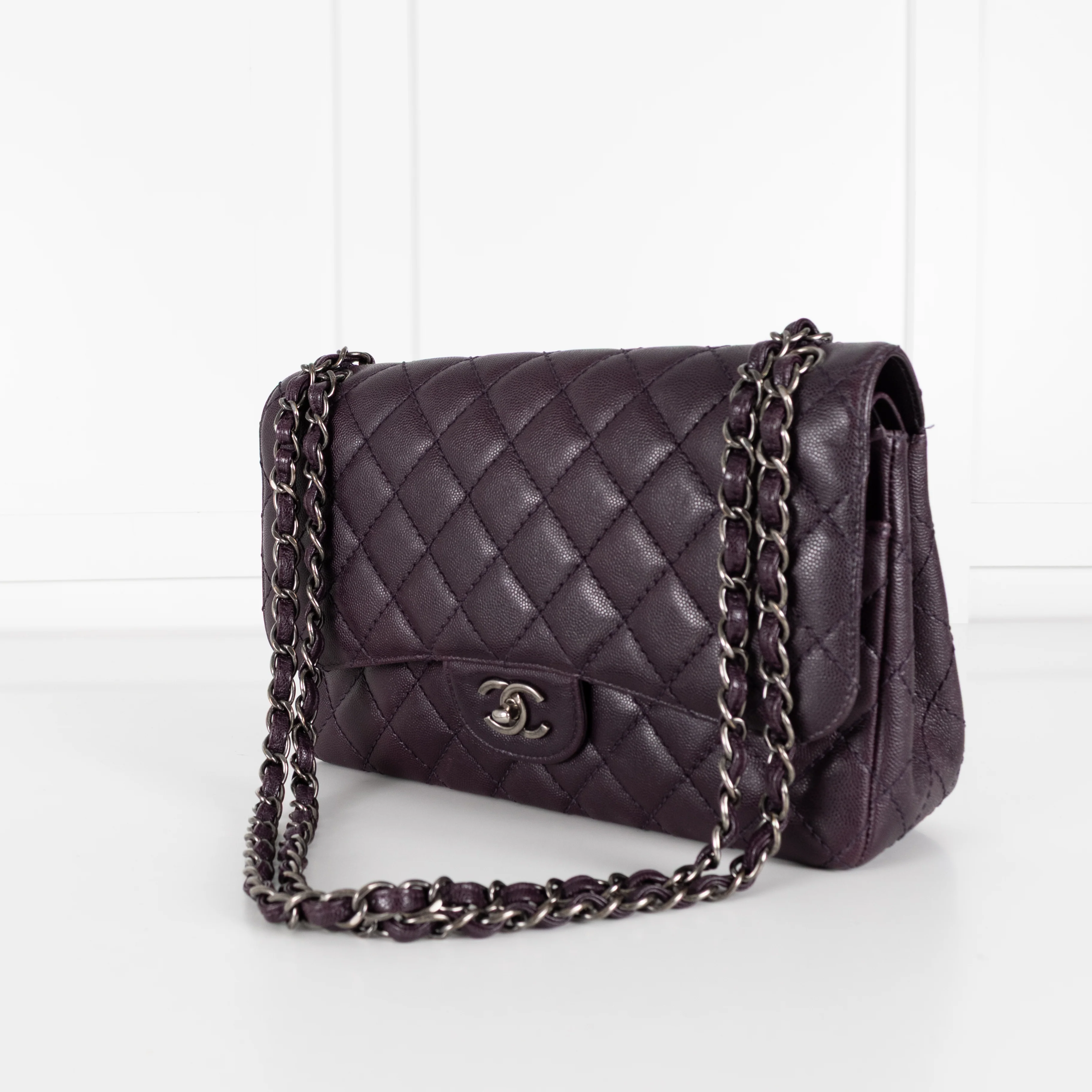 Chanel Purple Jumbo Caviar Flap Bag - Image 9