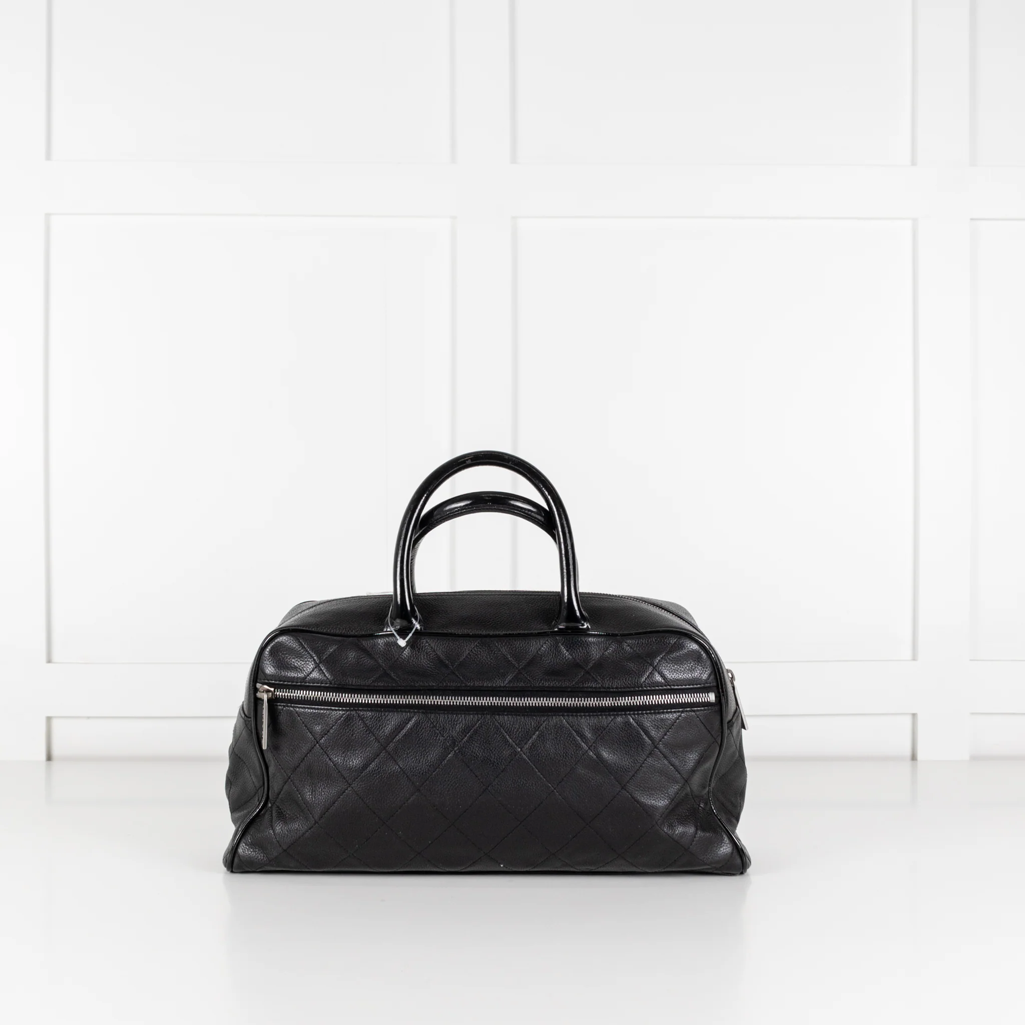 Chanel Quilted Black Caviar Logo Bowler Bag - Image 5