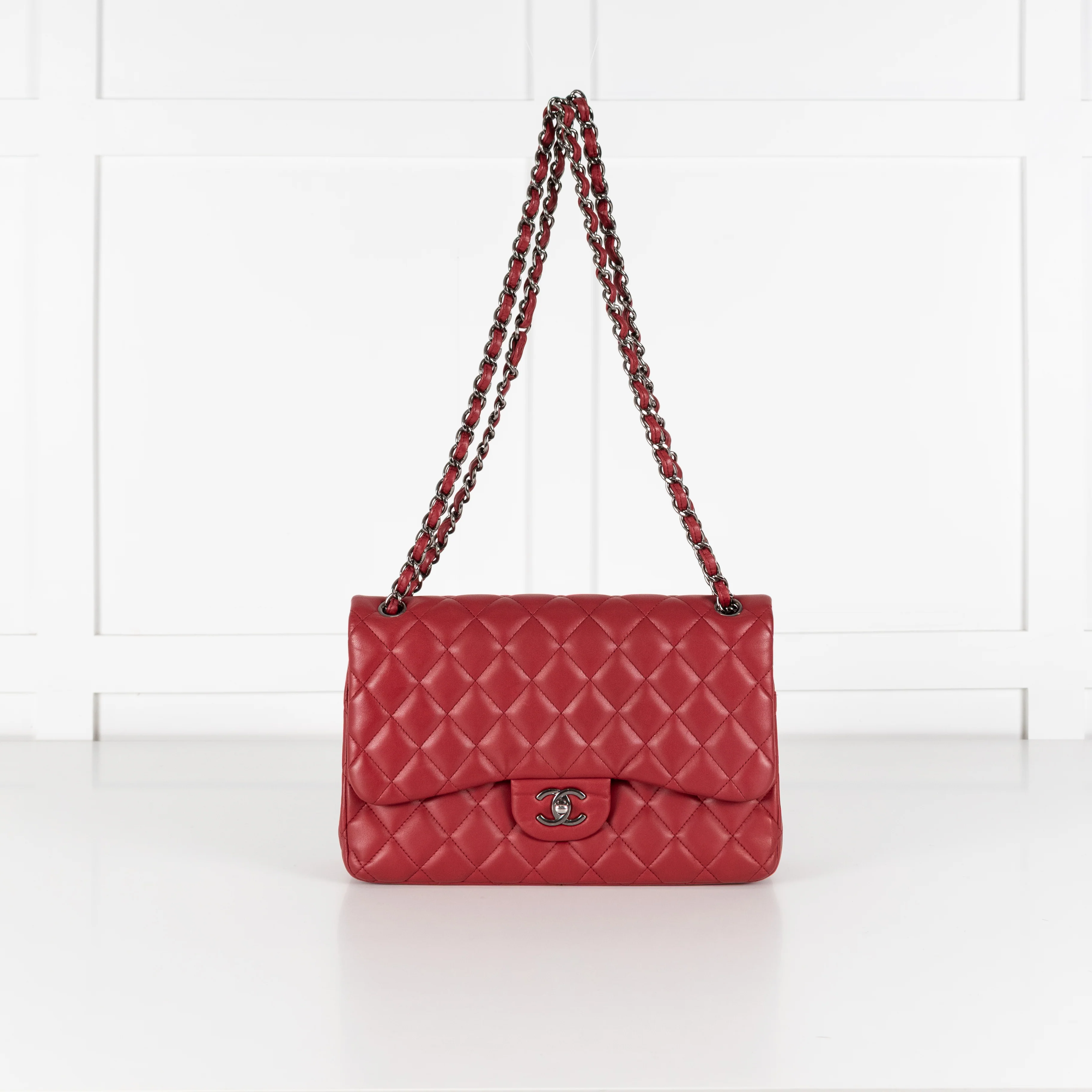 Chanel Red Jumbo Lambskin Flap Bag