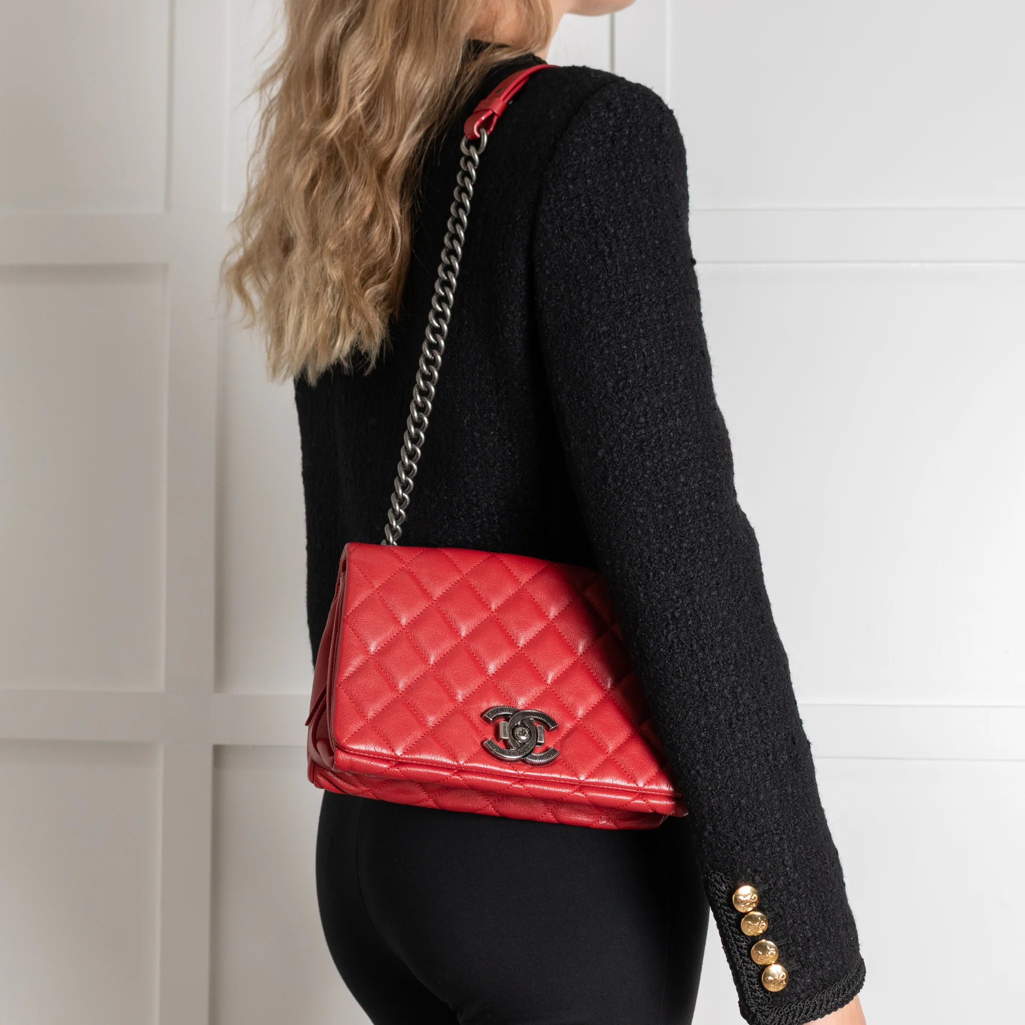 Chanel Red Leather City Rock Flap Shoulder Bag - Image 8