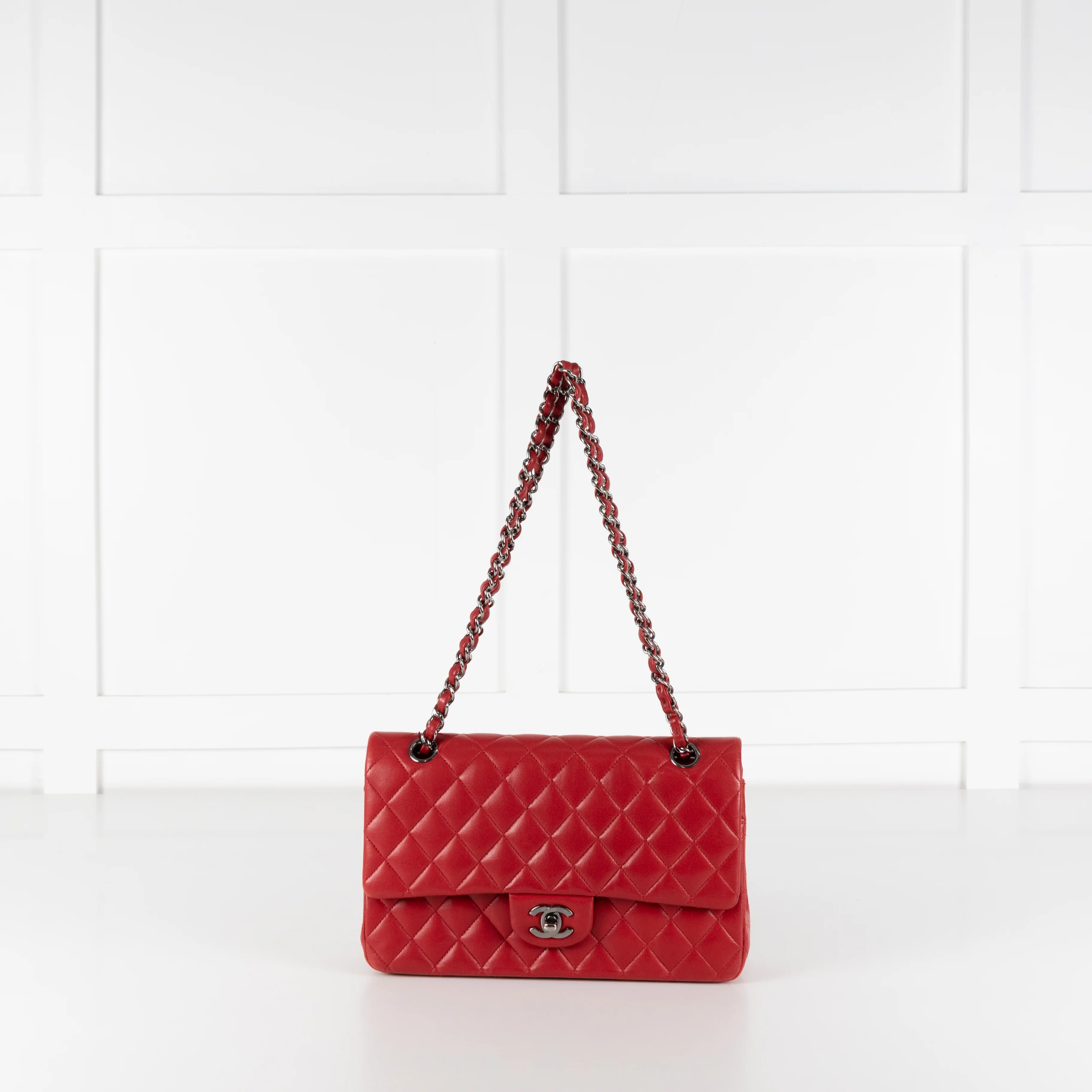 Chanel Red Matelasse Medium Lambskin Double Flap