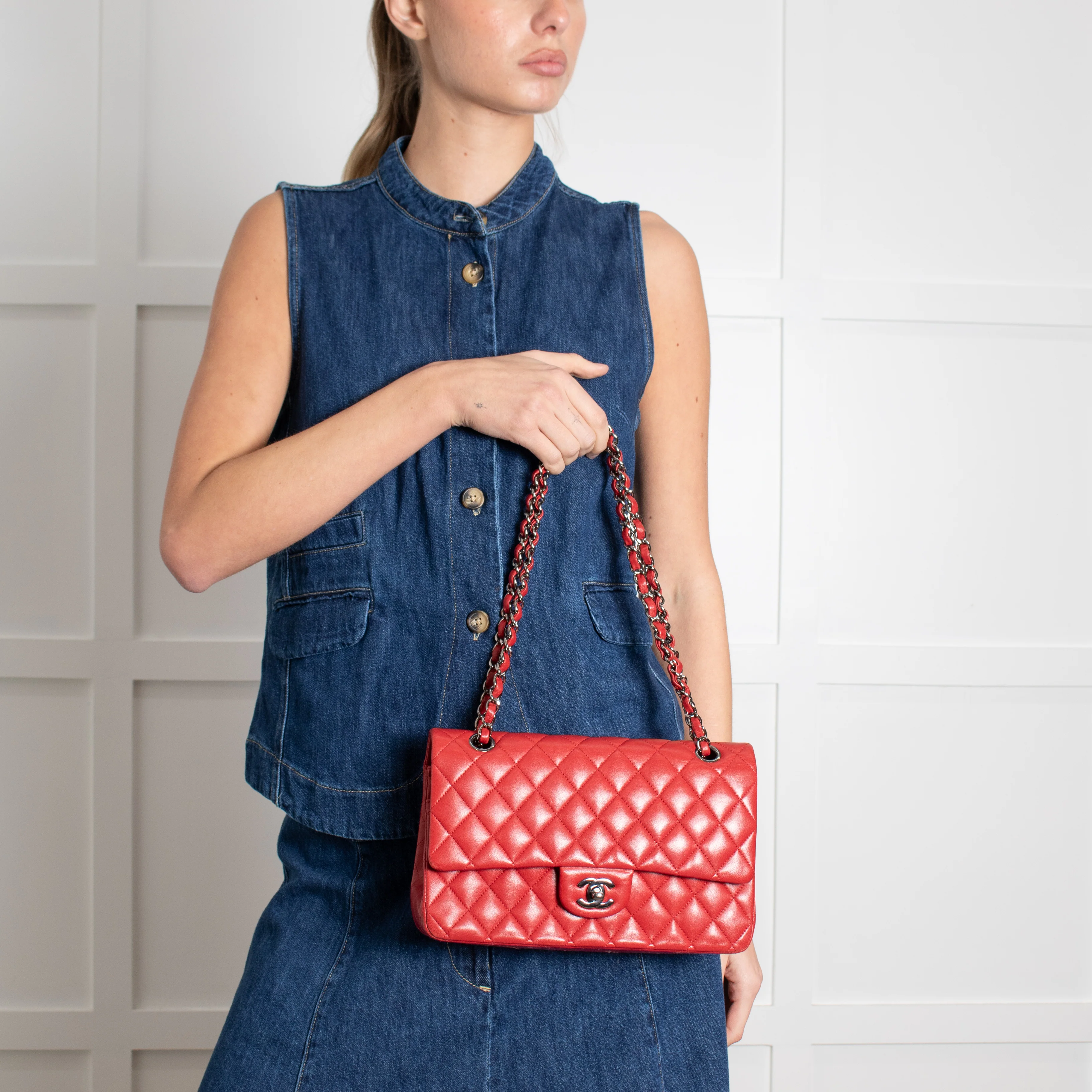 Chanel Red Matelasse Medium Lambskin Double Flap - Image 6