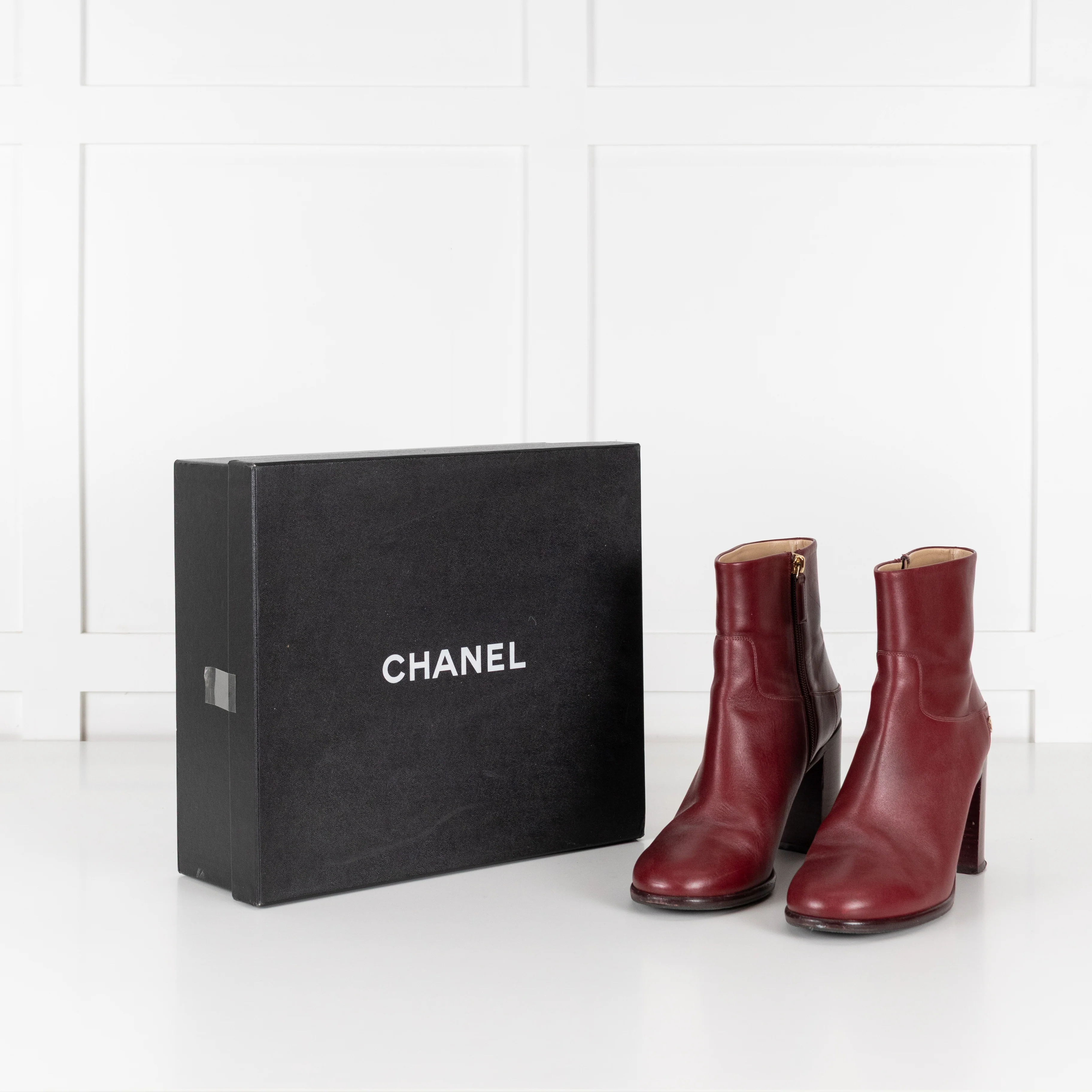 Chanel Short Burgundy Calf Skin Boots - Image 2