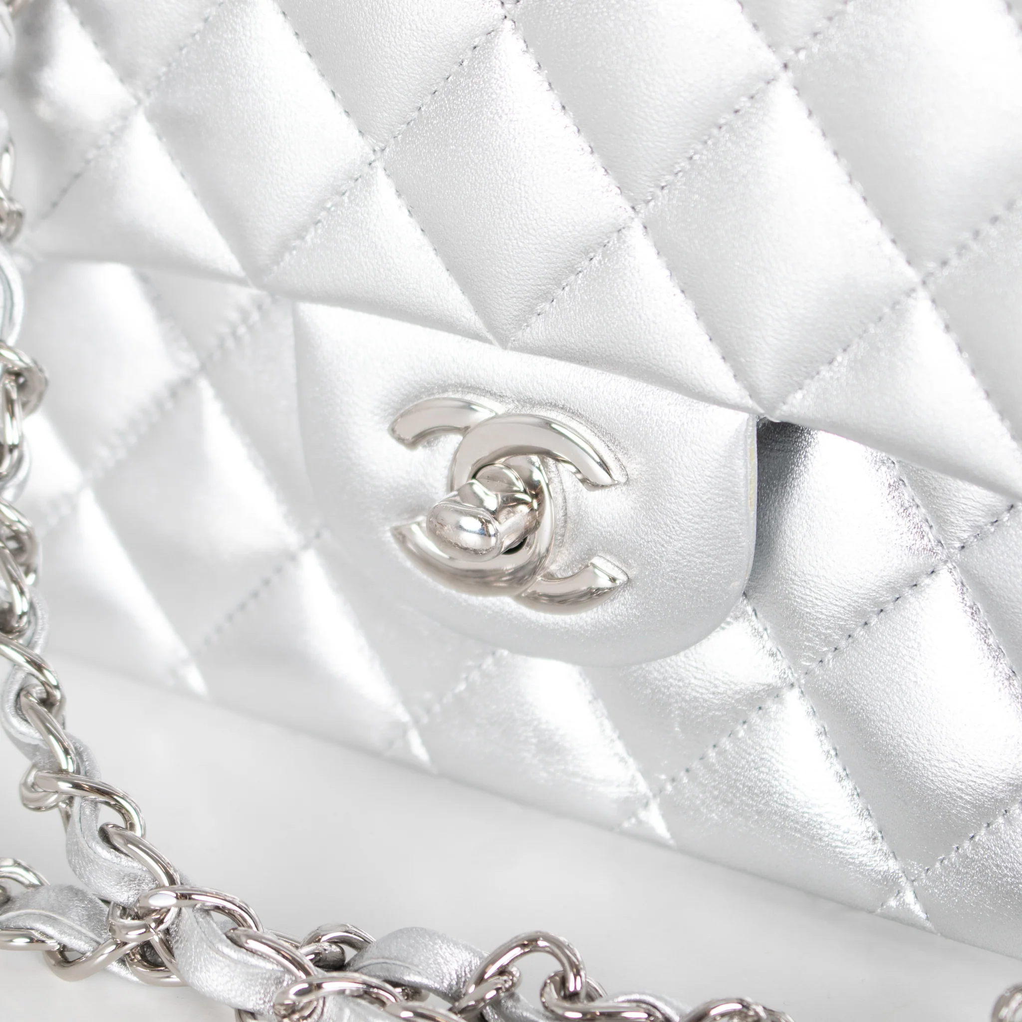 Chanel Full Set Silver Classic Double Flap Bag - Image 11