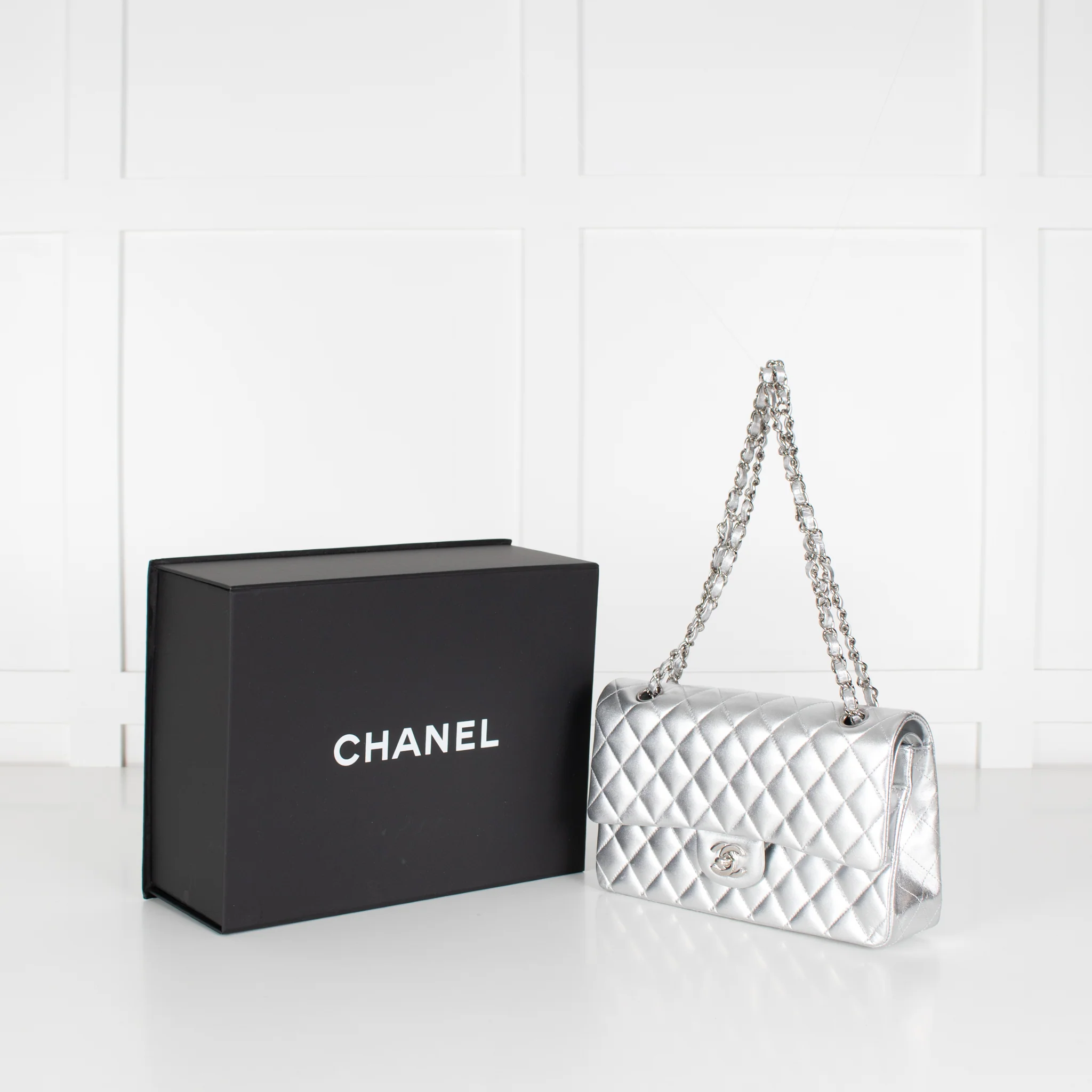 Chanel Full Set Silver Classic Double Flap Bag - Image 2