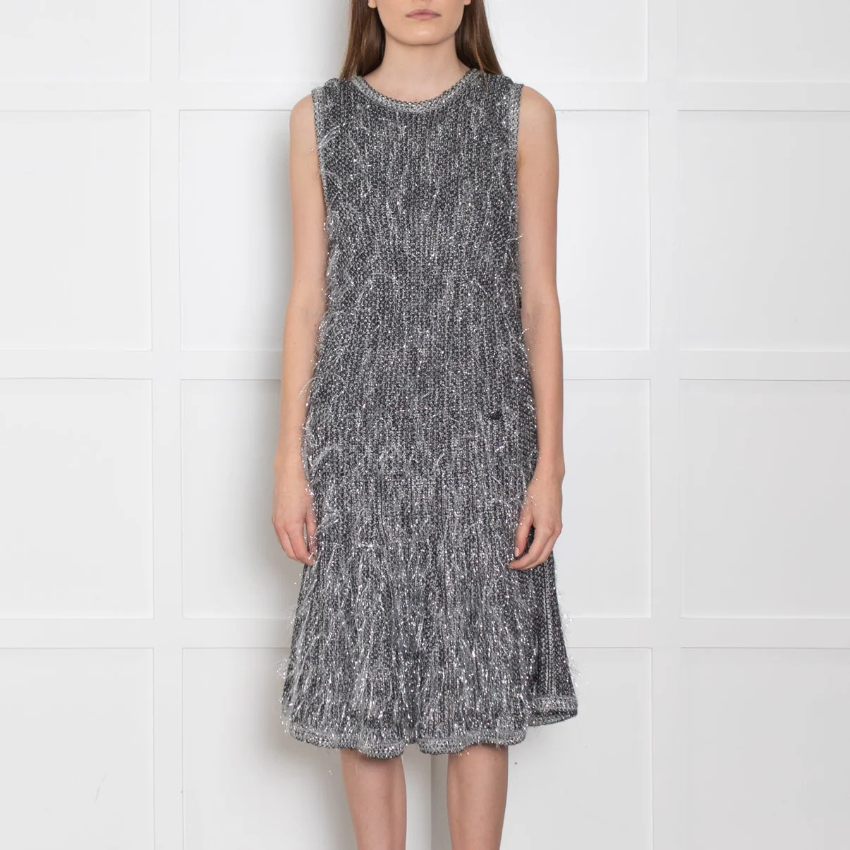 Chanel Silver Thread Silk And Cotton Knit  Shift Dress - Image 2