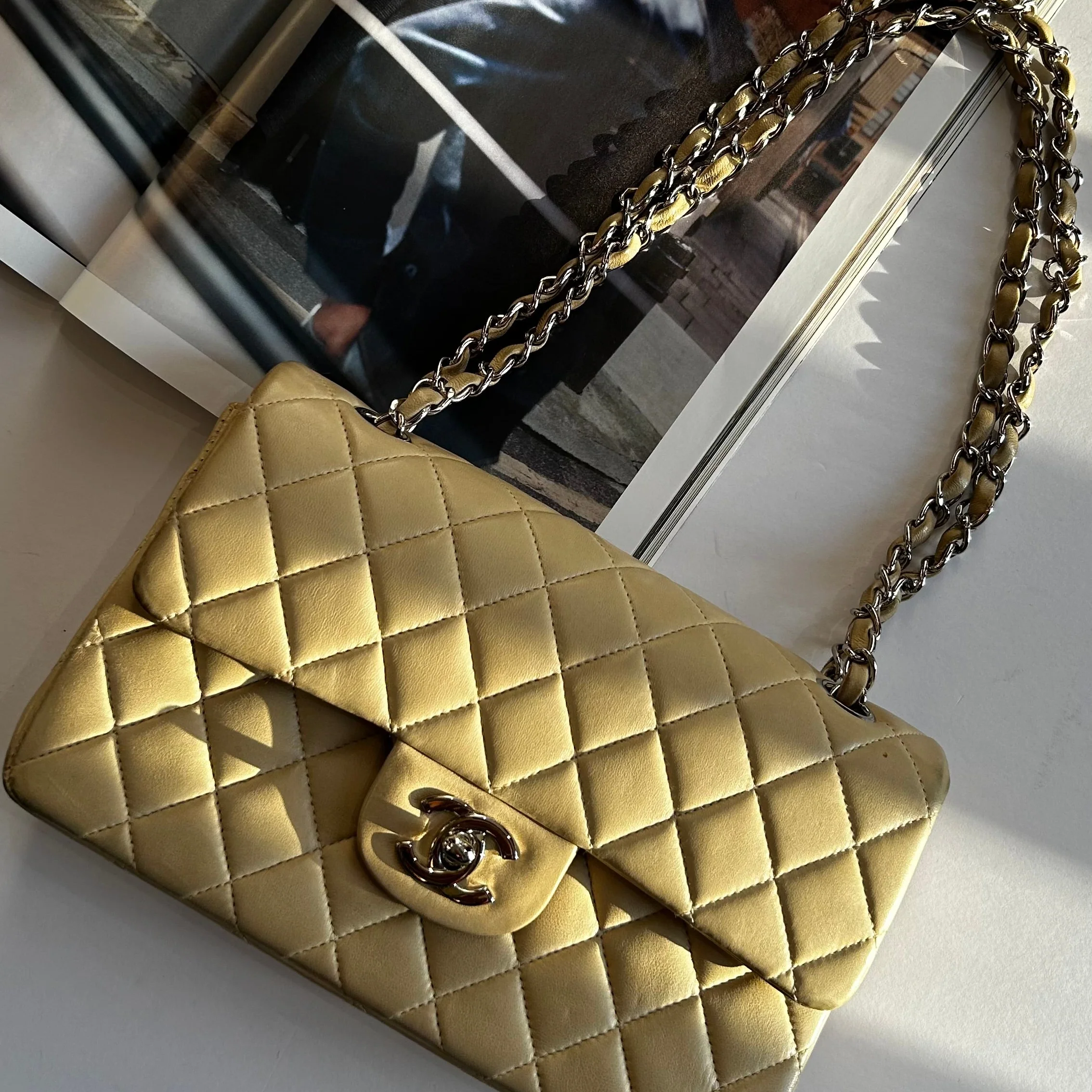 Chanel Small Beige Lambskin Classic Flap - Image 10