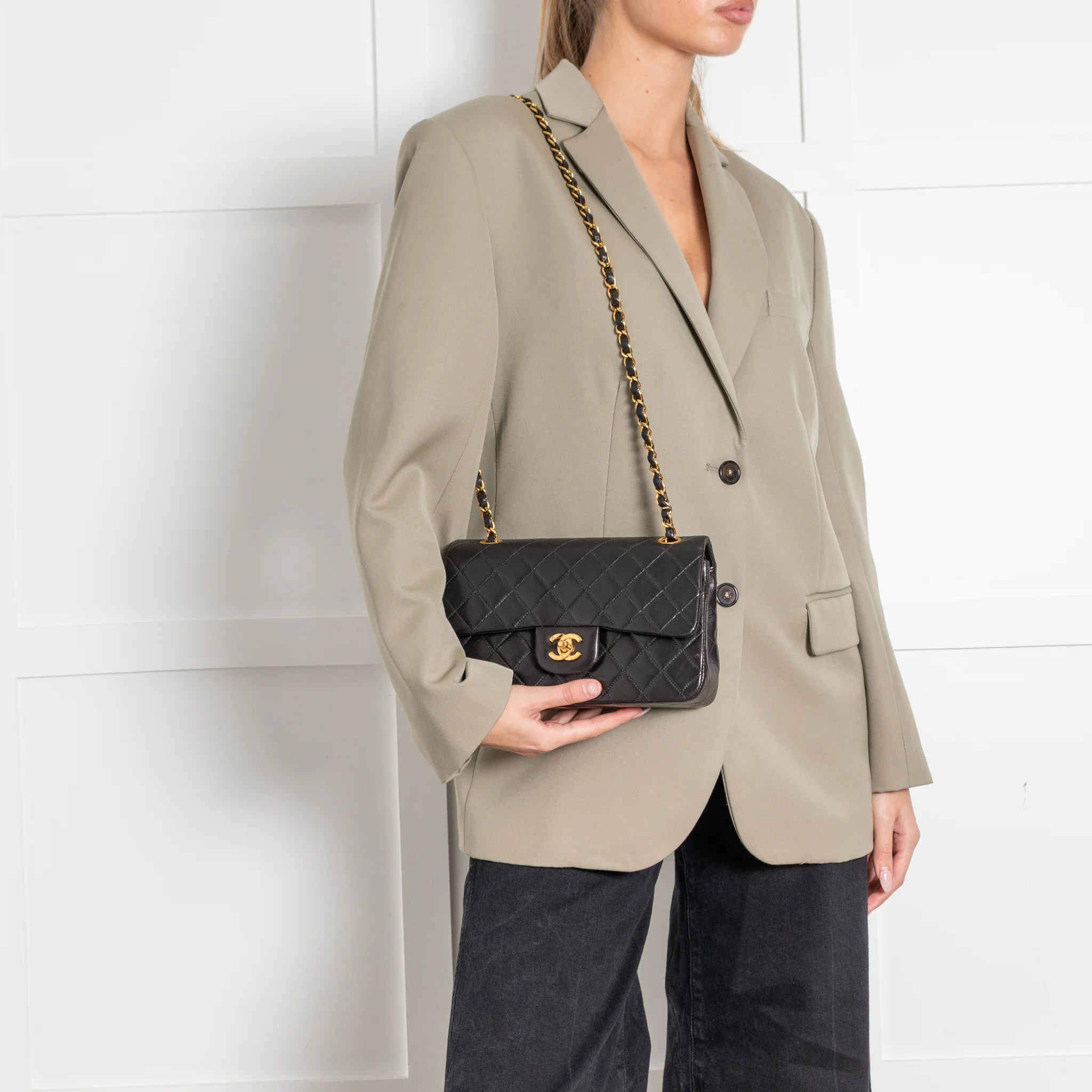 Chanel Small Black Lambskin Vintage Classic Flap Bag - Image 4